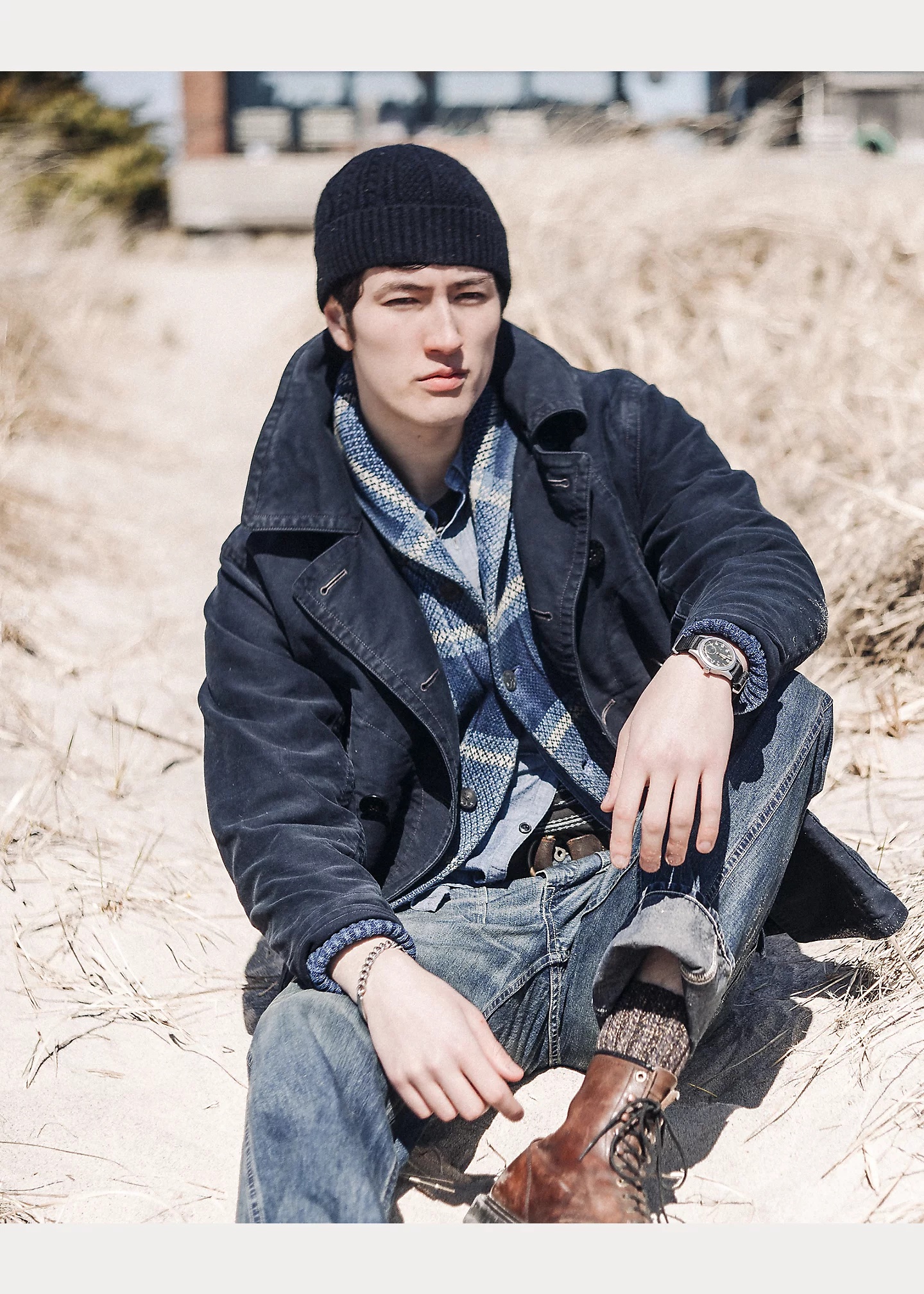 Indigo Plaid Cotton-Linen Cardigan - 7