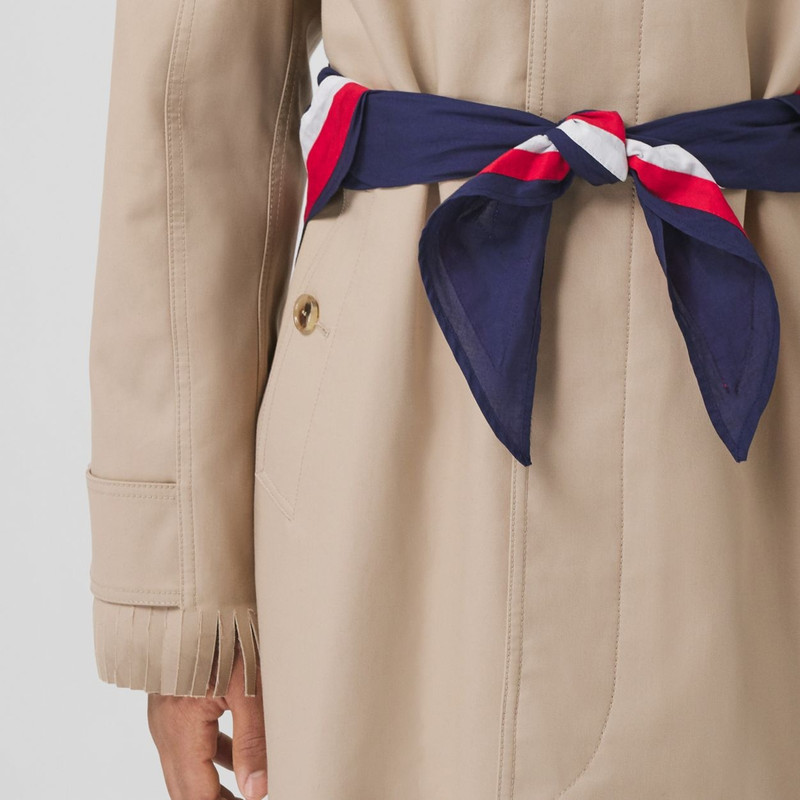 Scarf Detail Fringed Cotton Gabardine Car Coat 5