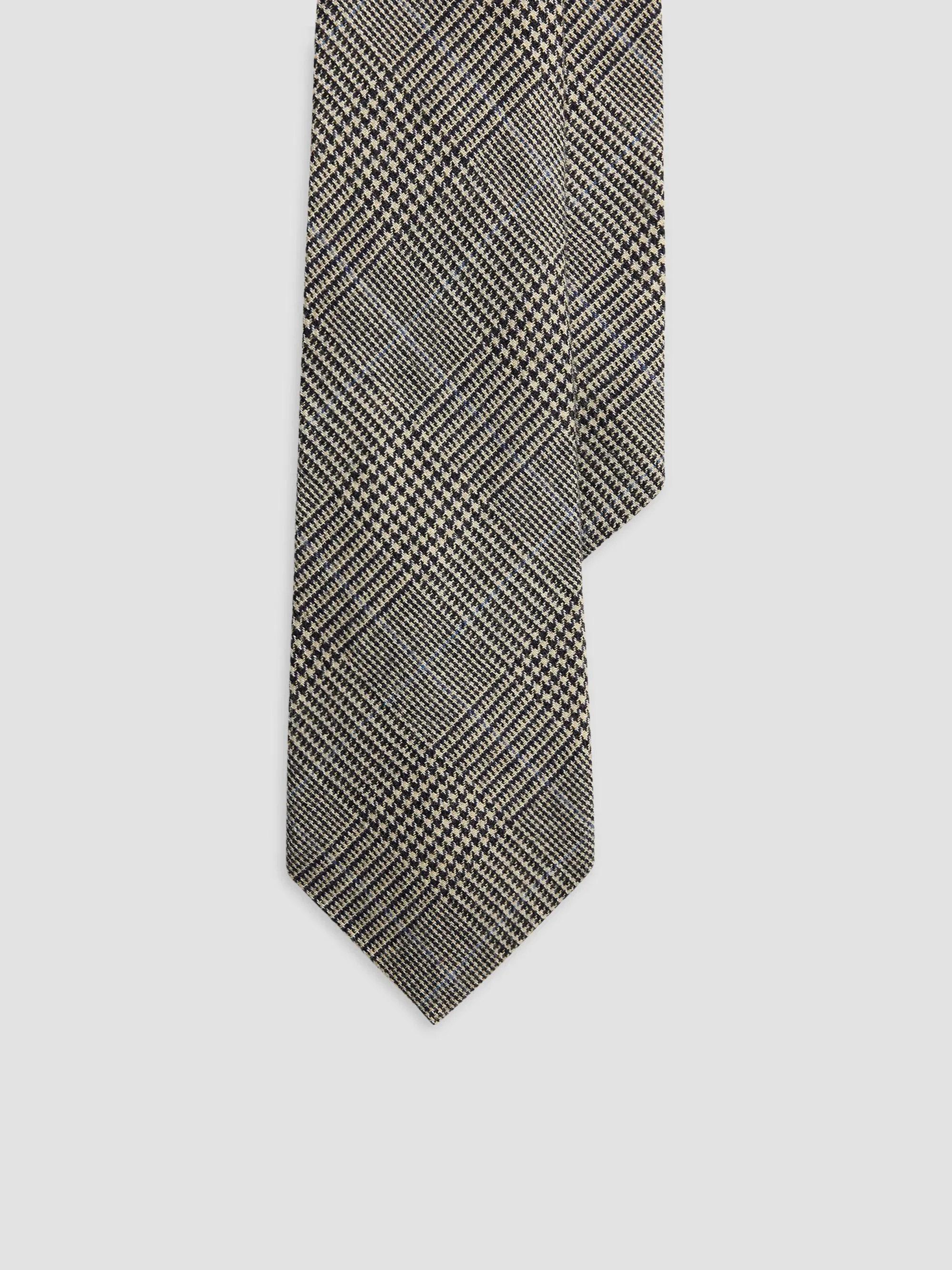 Men's Glen Check Wool-Silk-Cashmere Tie - Navy Cream Multi - 1