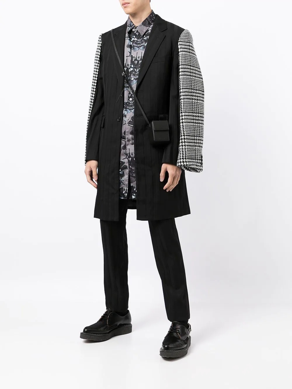 houndstooth-panel pleated coat - 2