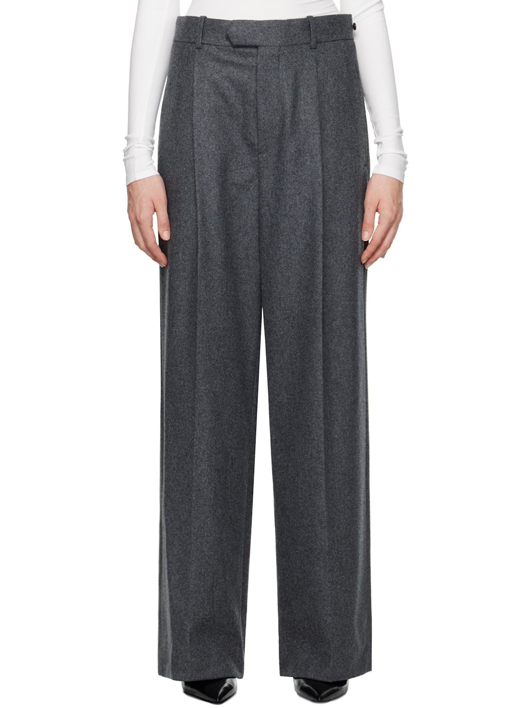 Gray Wide Leg Trousers - 1