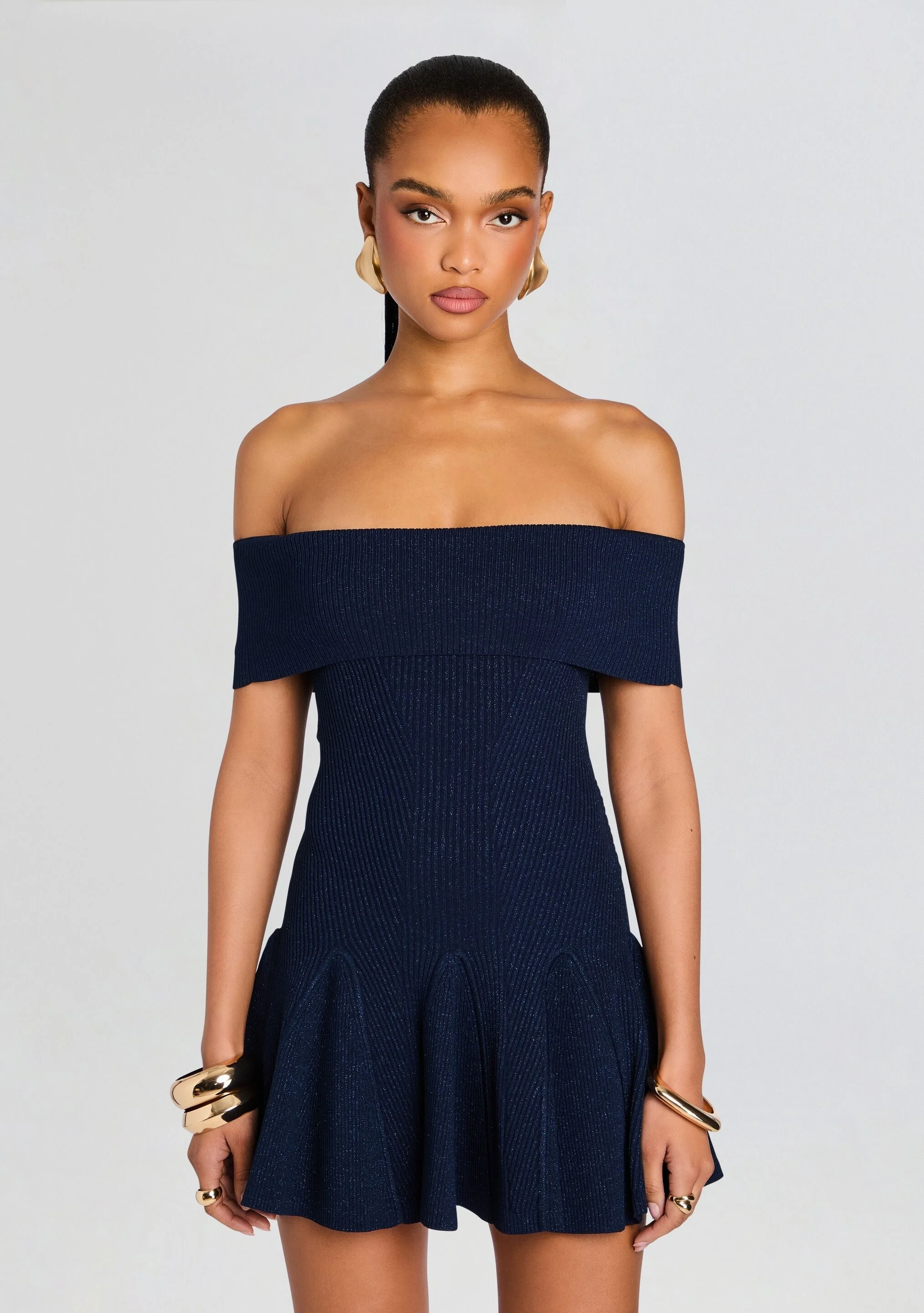 white off shoulder knit dress One Kiss Off Shoulder Boucle Mini Dress ‍ ️Mermaid Way, M main image 0