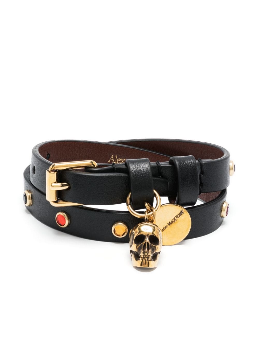 skull-charmleather belt bracelet - 1