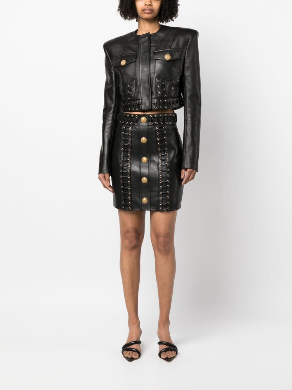 eyelet-embellished buttoned leather miniskirt - 2