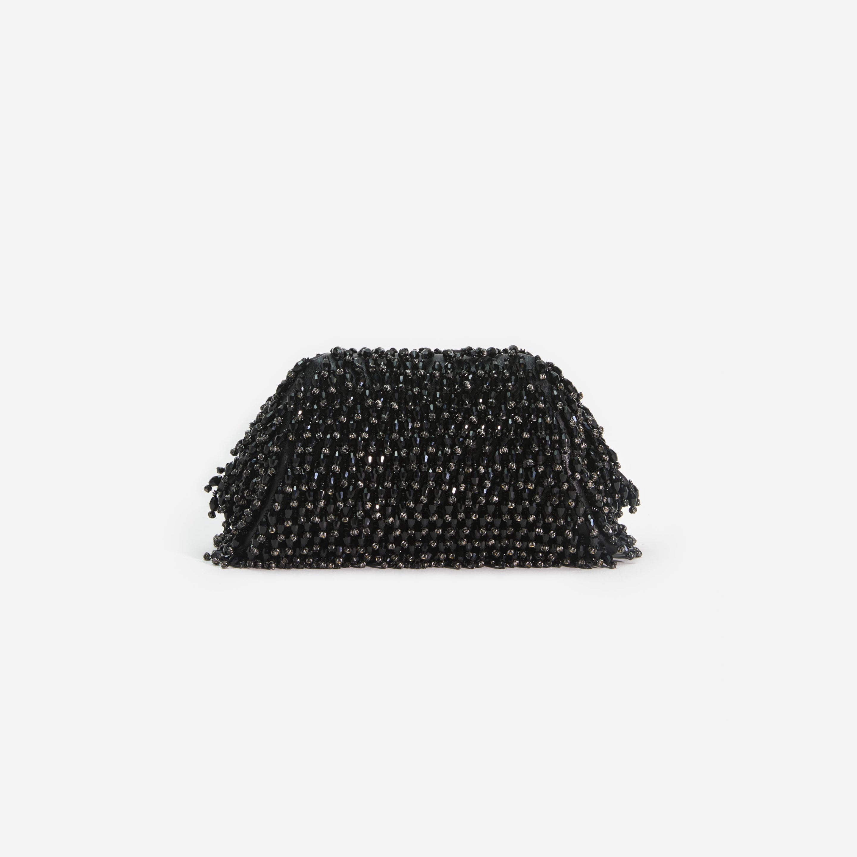 Black Crystal Embroidery Clutch Bag - 3