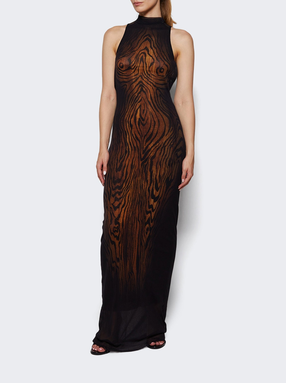 Mesh Double Layer Long Dress Wood Print - 5