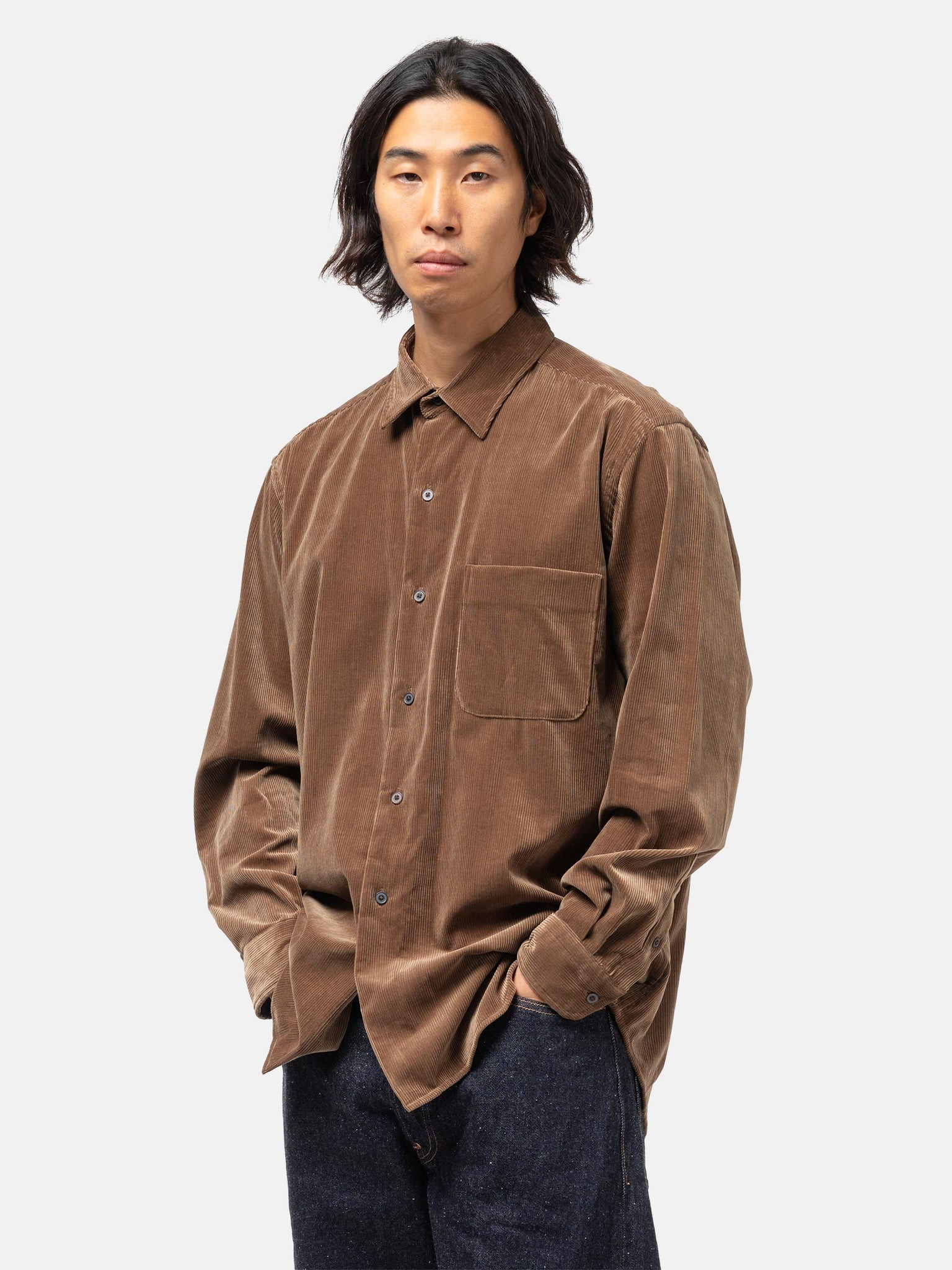 Suvin Corduroy Regular Collared Shirt Brown - 4
