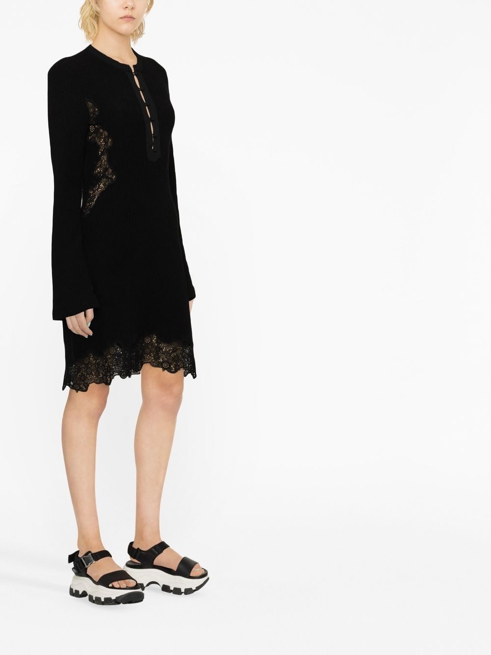 lace-panel knitted mini dress - 3