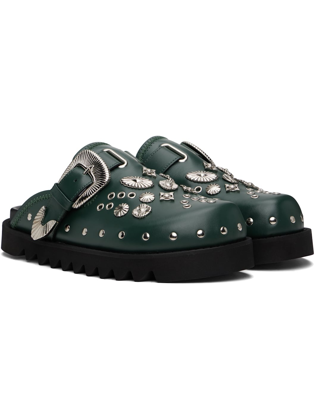 SSENSE Exclusive Green Eyelet Metal Sabot Slip-on Loafers - 4
