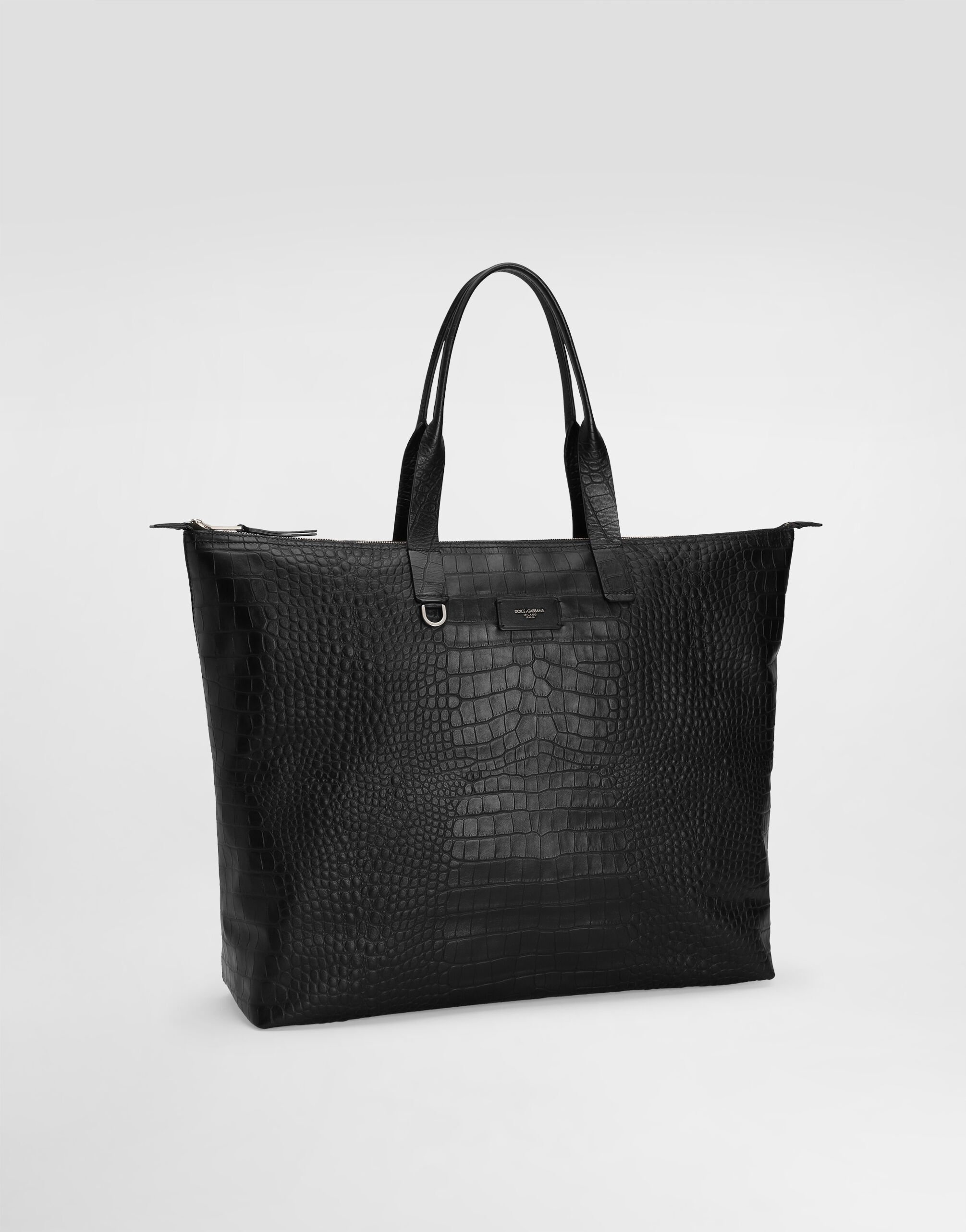 Large crocodile-print calfskin shopper - 3