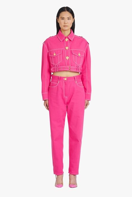 Balmain x Barbie - Pink denim cropped jacket - 4