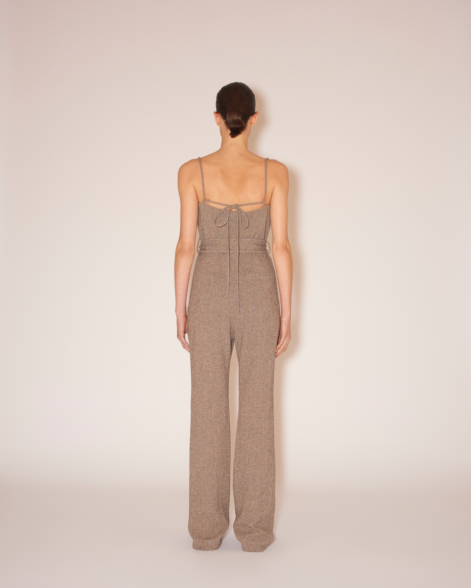 CADO - Crepe melange tie-waist jumpsuit - Brown - 5