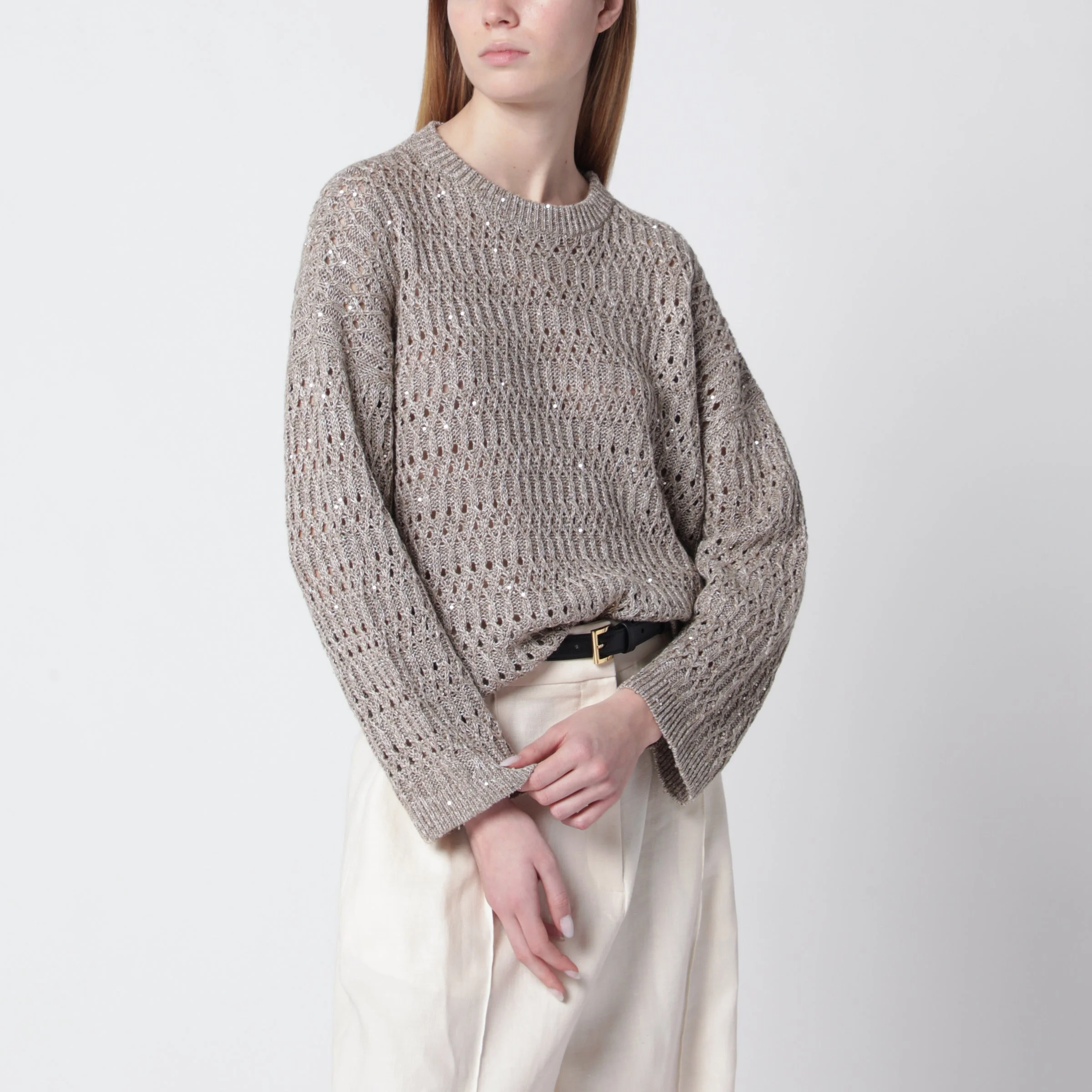 Crochet crewneck sweater with sequins - 1