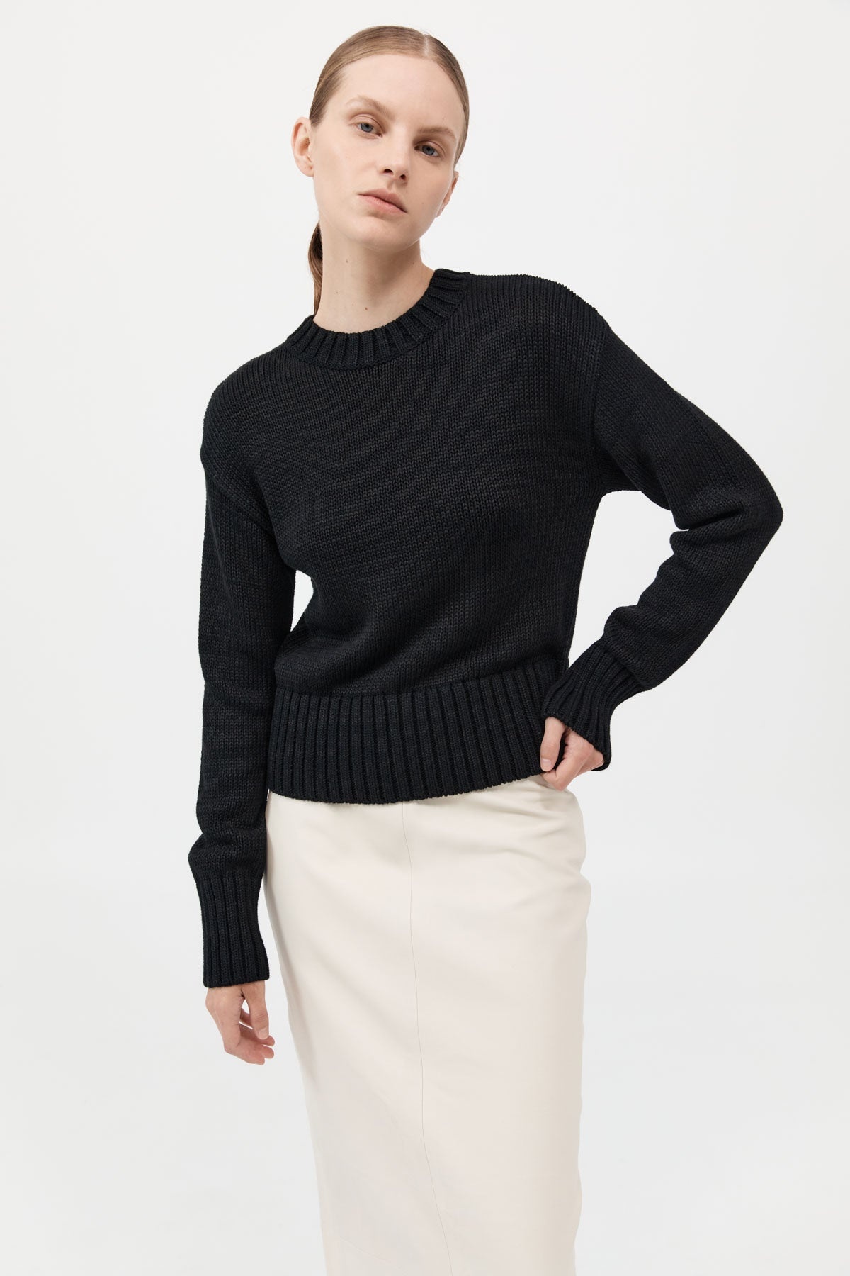 Linen Silk Blend Jumper - Black - 5