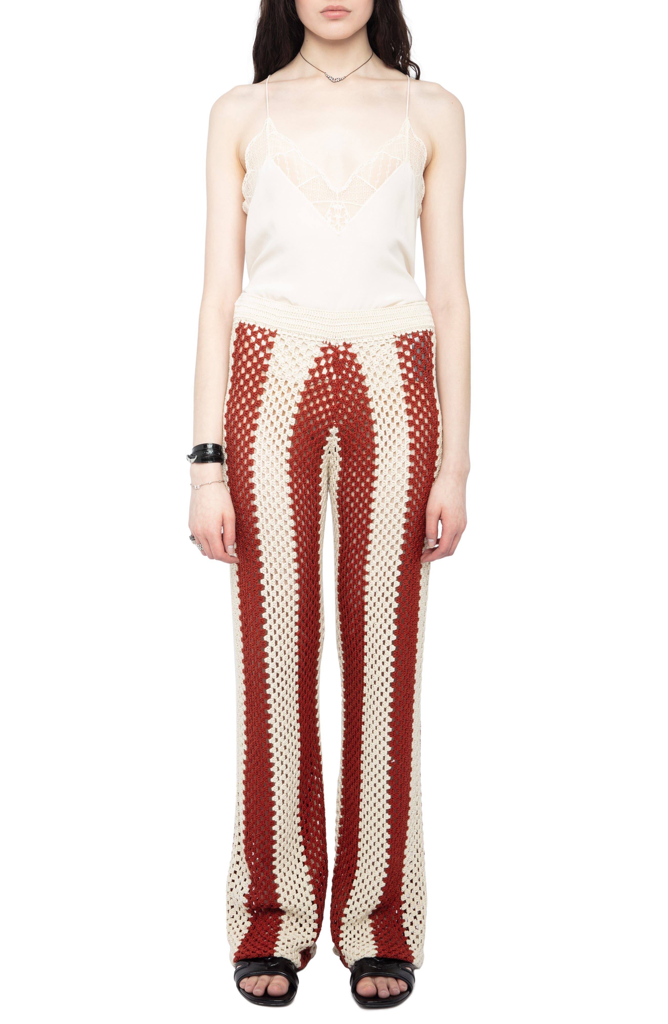 Zadig & Voltaire Pia Crochet Stripe Pants in Judo at Nordstrom - 6