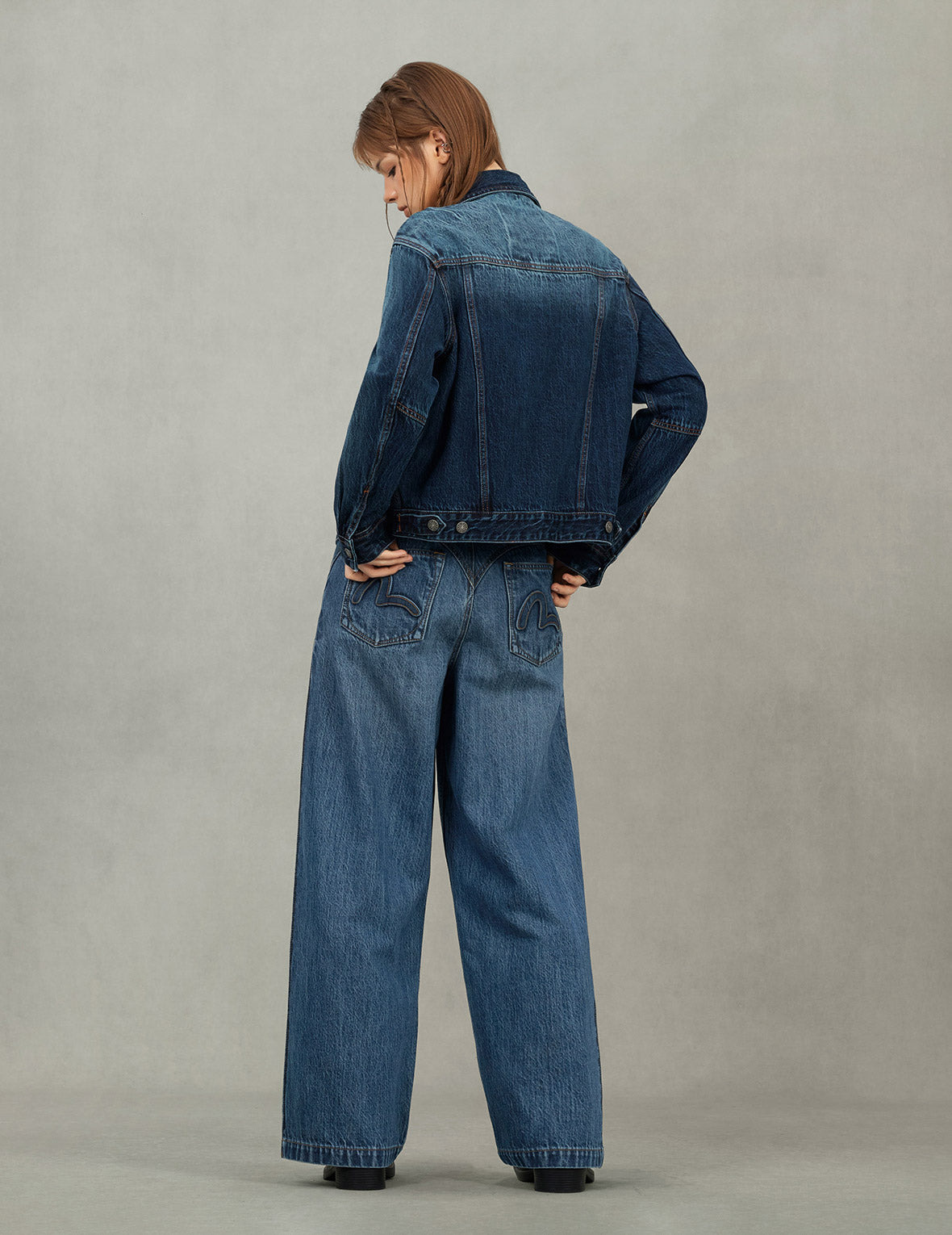 Gradient Print Loose Fit Washed Denim Jacket - 8