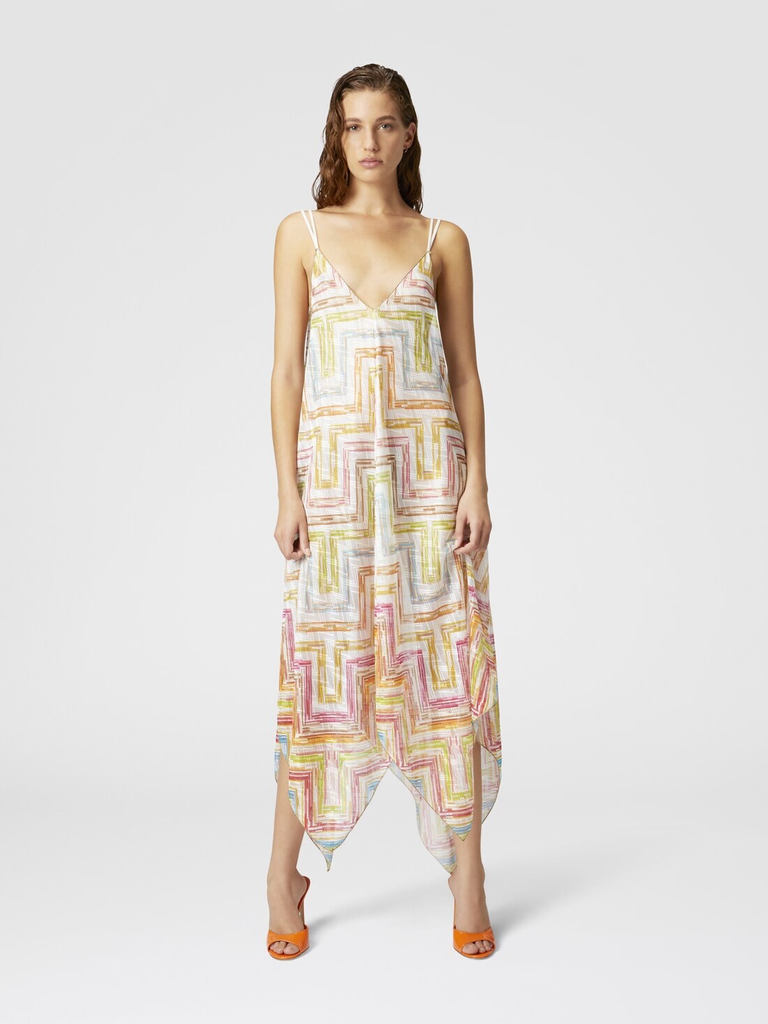 Long cover-up dress in printed tulle with scarf bottom - 2
