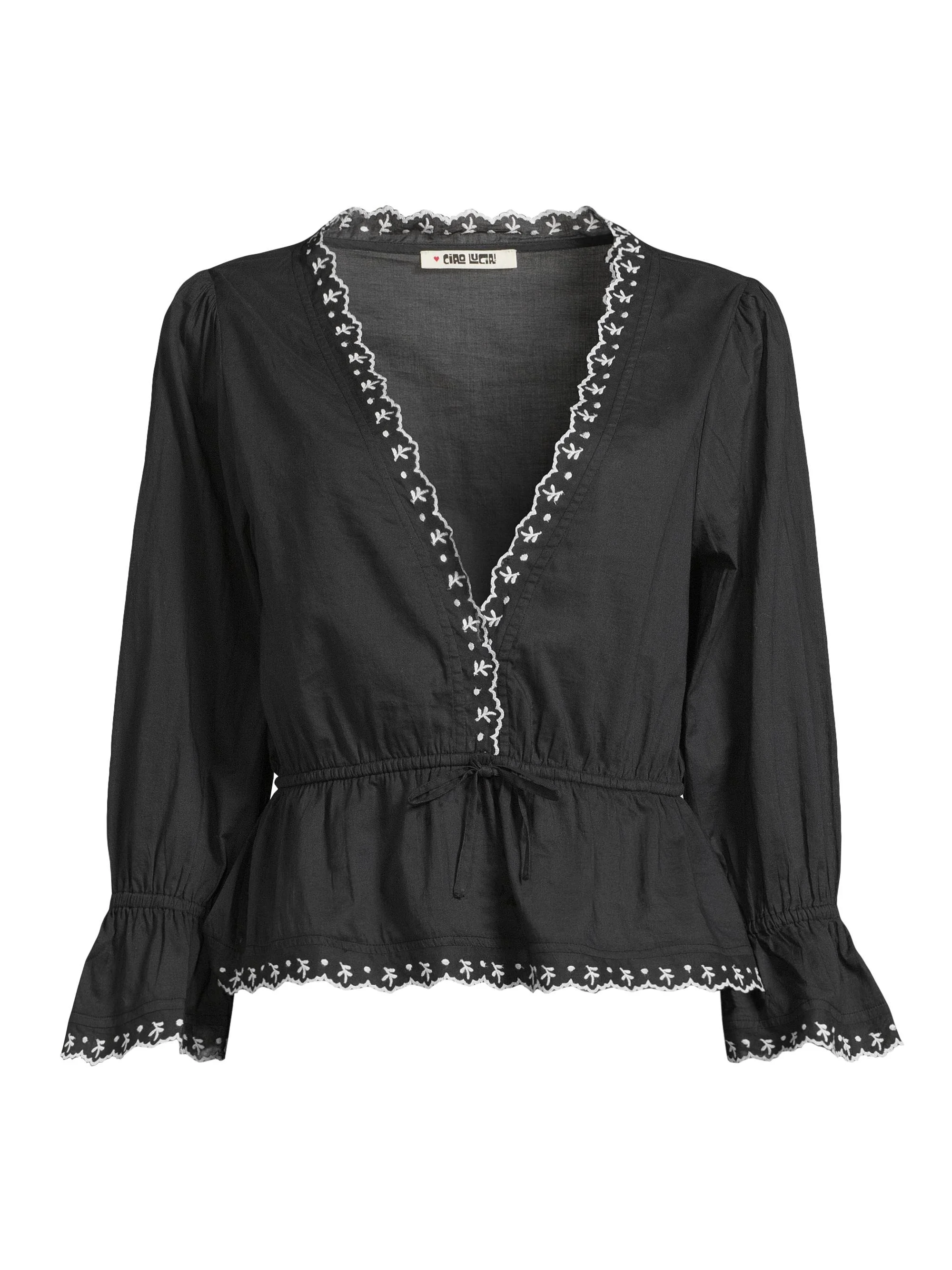 Women's Renata Embroidered Cotton Voile Top - Black - 1