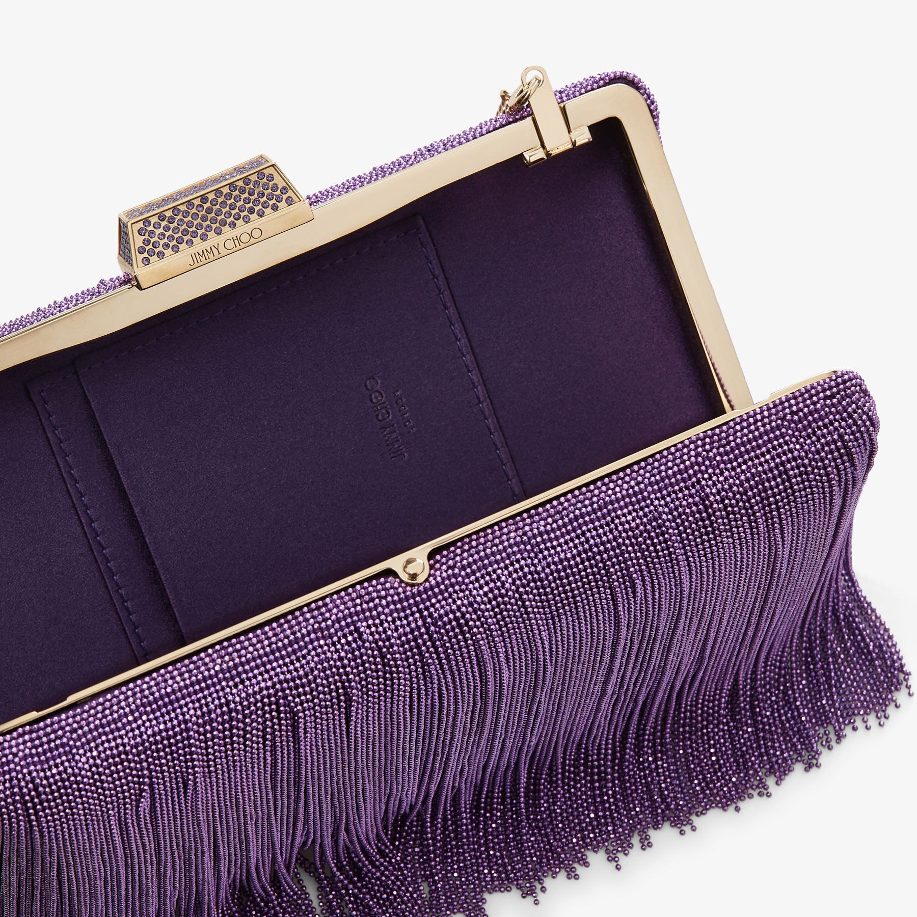 Clemmie
Cassis Satin Clutch Bag with Chain Fringe - 5