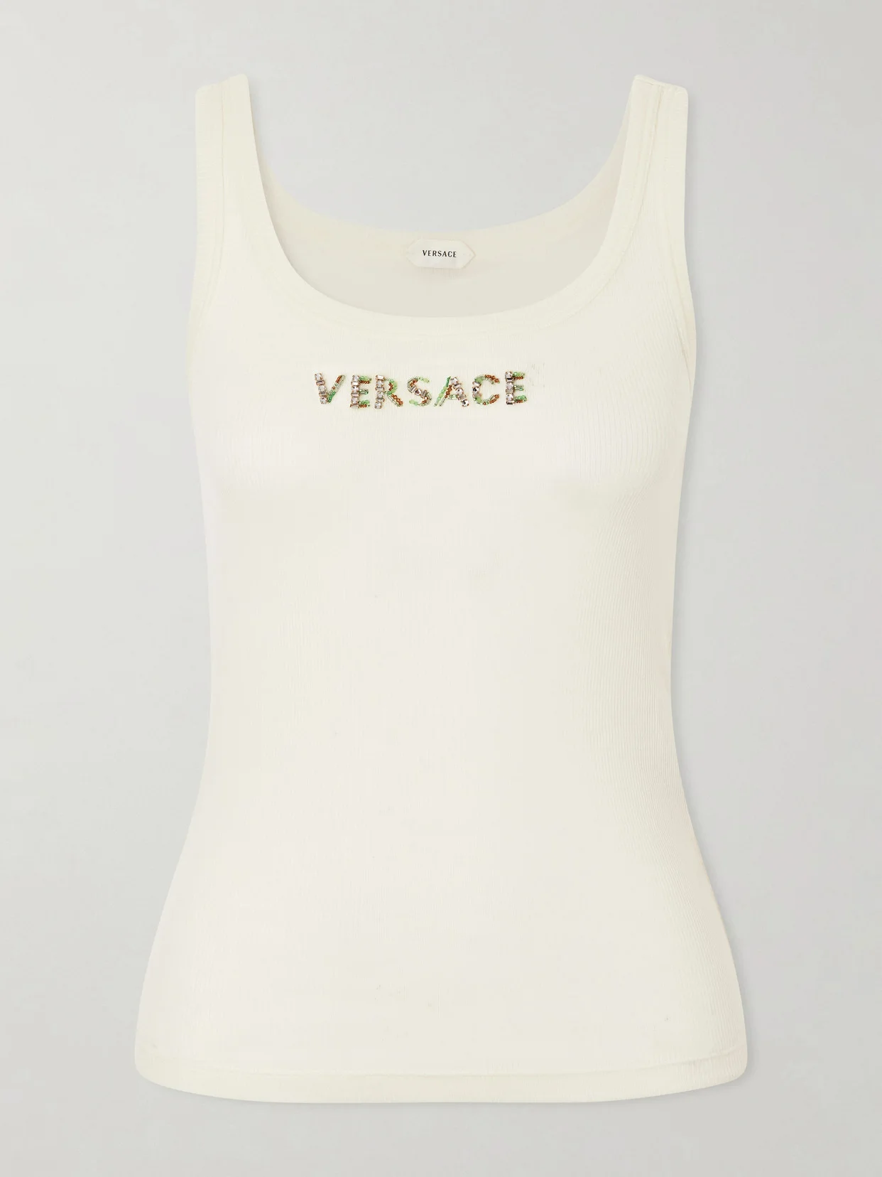 Crystal And Bead-embellished Logo-embroidered Wool Tank - 1