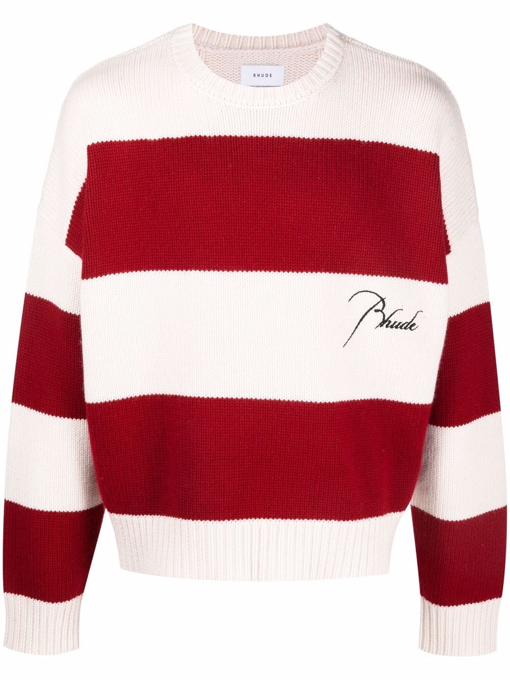 embroidered-logo striped crewneck sweater - 1