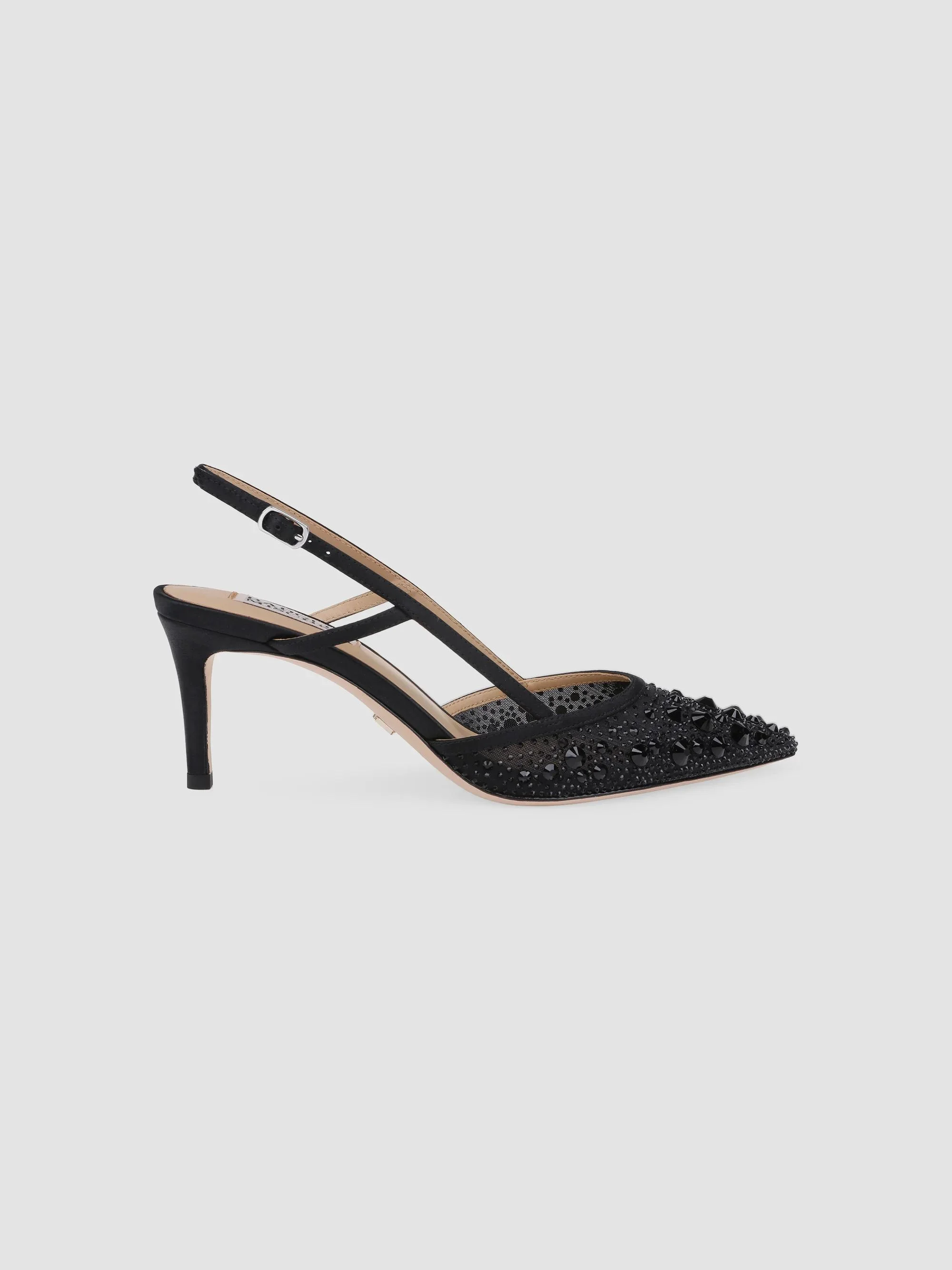Women's Reem 65MM Crystal-Embellished Mesh & Satin Slingback Pumps - Black Satin - 1