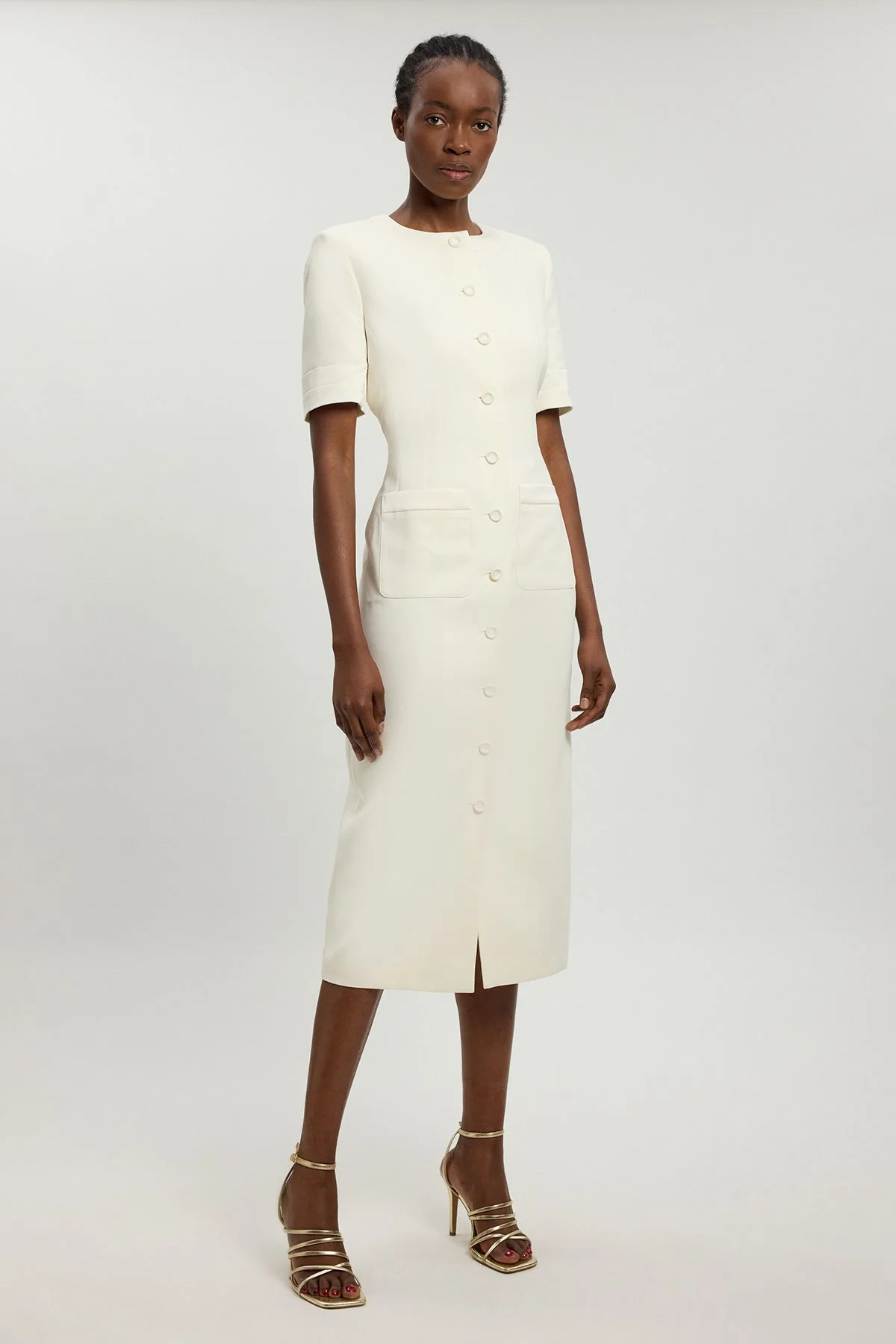 Satin Tux Short Sleeve Tailored Midi Dress - 1