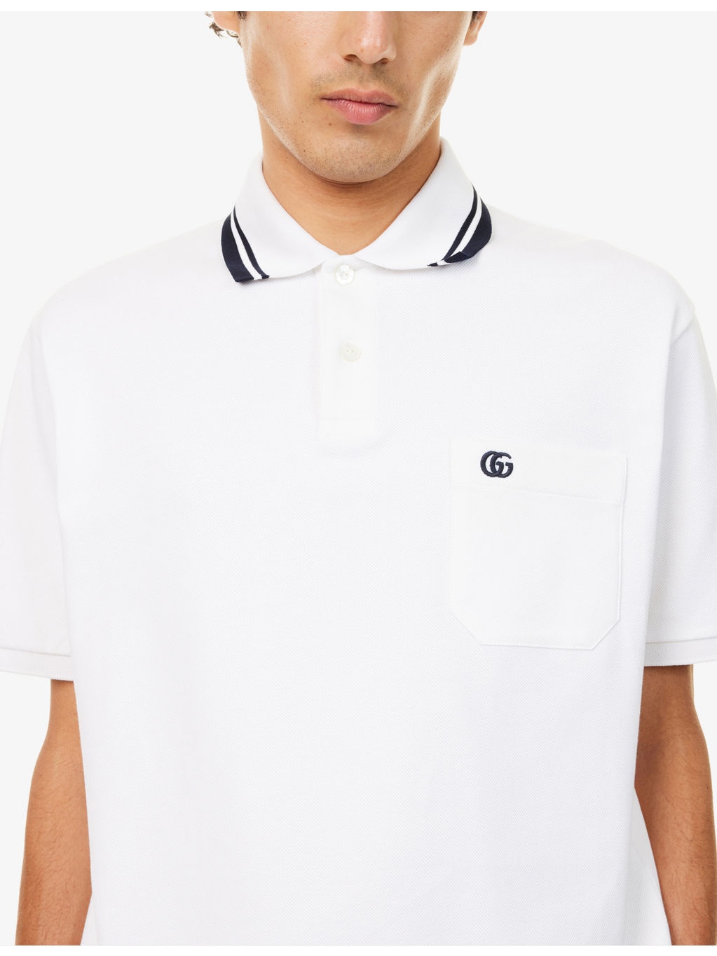 Logo-Embroidered Stripe-Collar Cotton-Pique Polo Shirt - 5