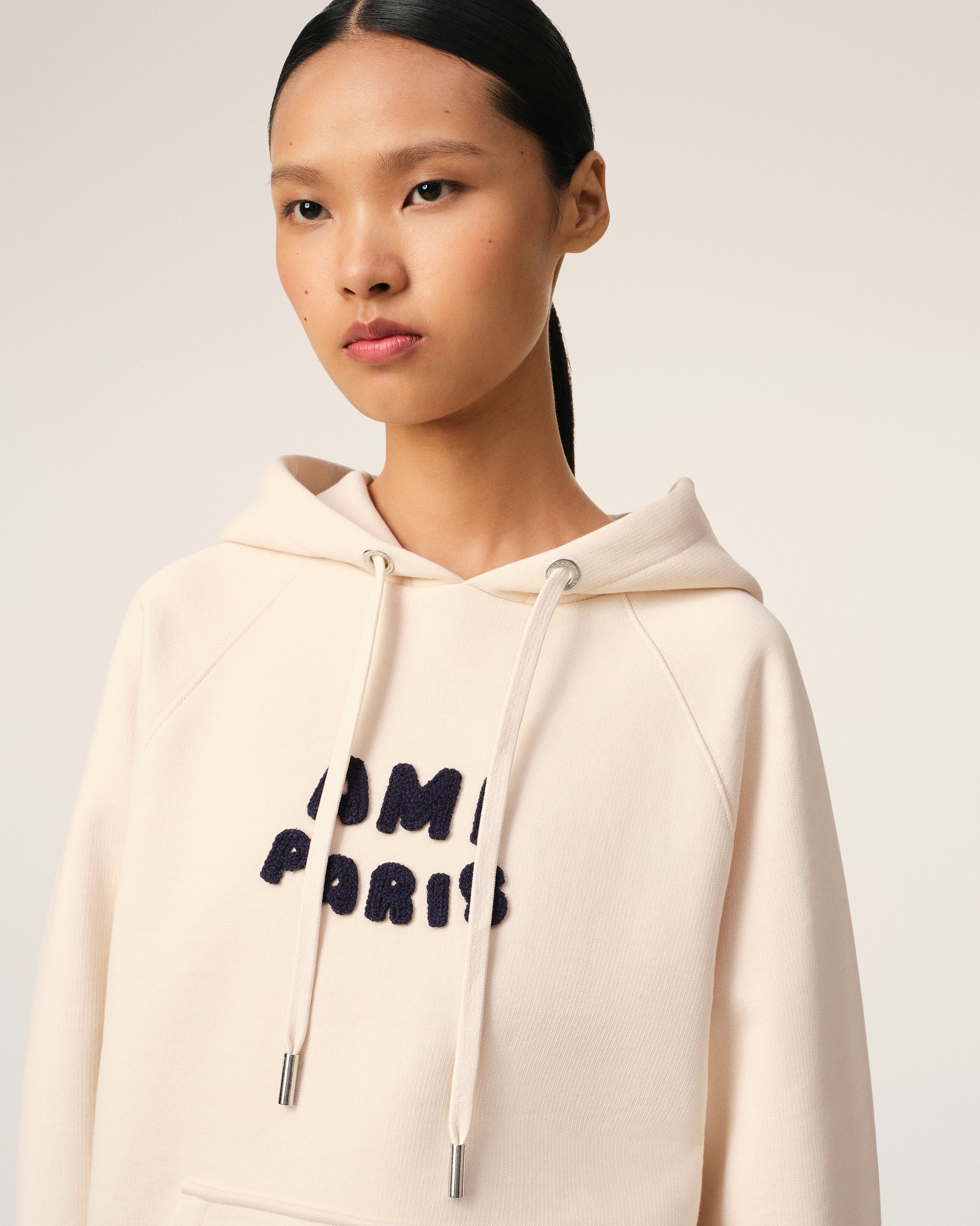 BEIGE COTTON HOODIE WITH AMI PARIS PATCH - 4