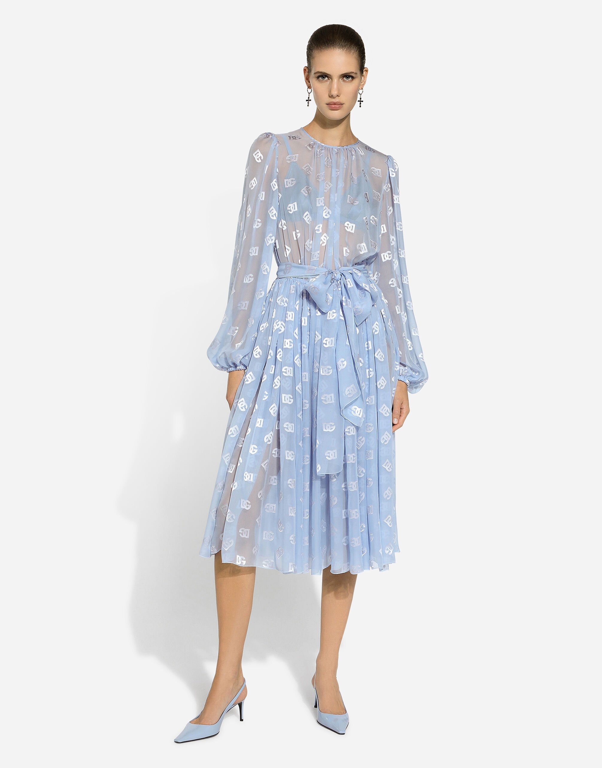 Dévoré silk jacquard calf-length dress with DG logo - 2