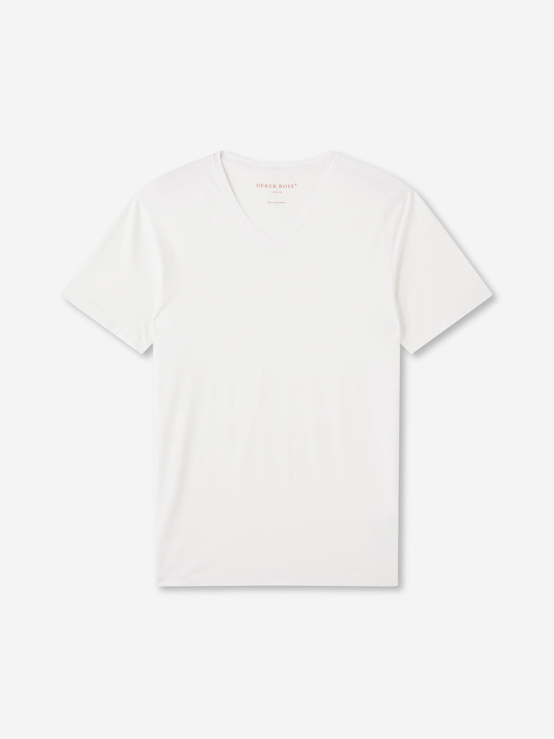 Derek Rose Men's V-Neck T-Shirt Basel Micro Modal Stretch White outlook