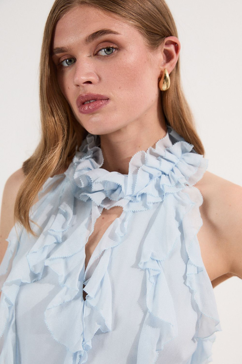 Viscose Georgette Ruffle Halter Neck Woven Top 3