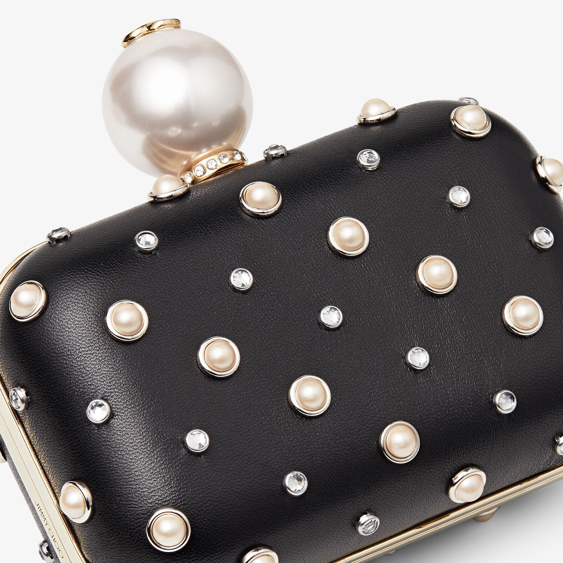 Micro Cloud
Black Nappa Mini Bag with Pearl Studs and Pearl Clasp - 7