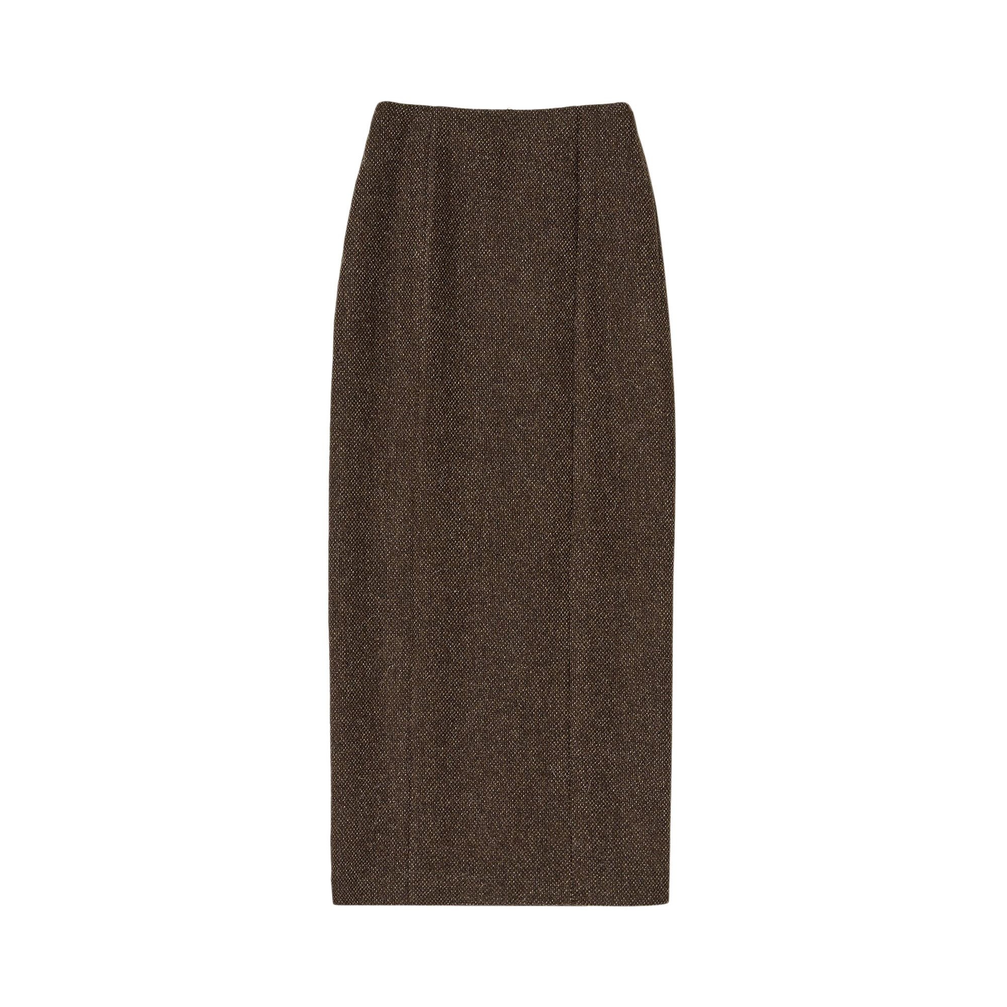 AURALEE Auralee Lama Shetland Wool Tweed Skirt 'Brown Tweed