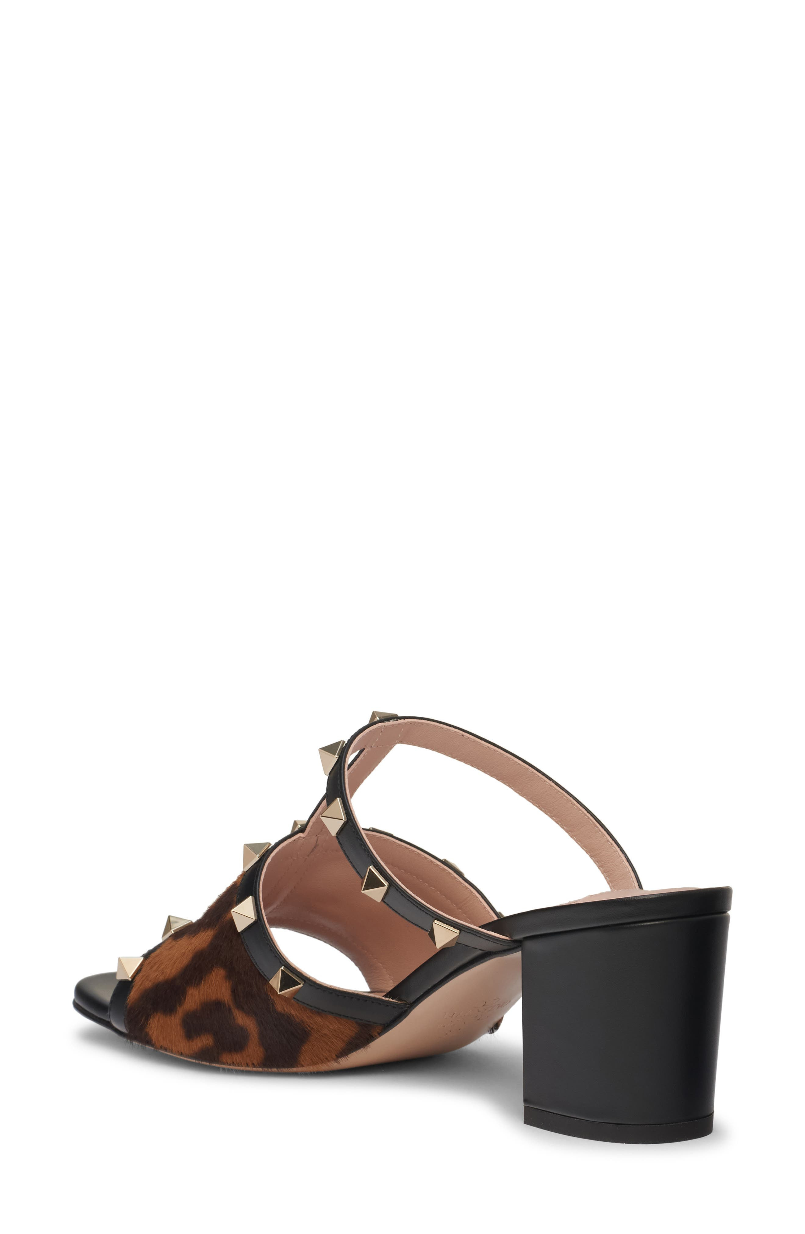 Valentino Rockstud Genuine Calf Hair & Leather Slide Sandal in Ab7 Miele-T.moro/nero at Nordstrom - 2
