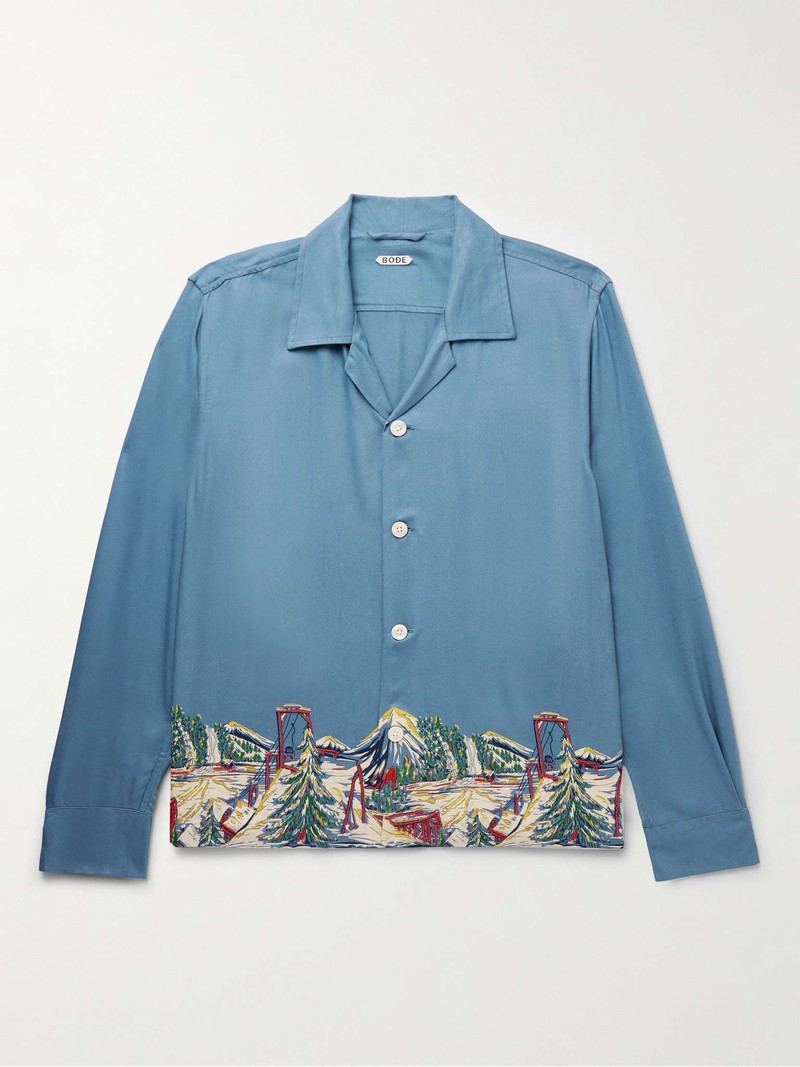 Ski Lift Camp-Collar Bead-Embellished Printed Woven Shirt 1