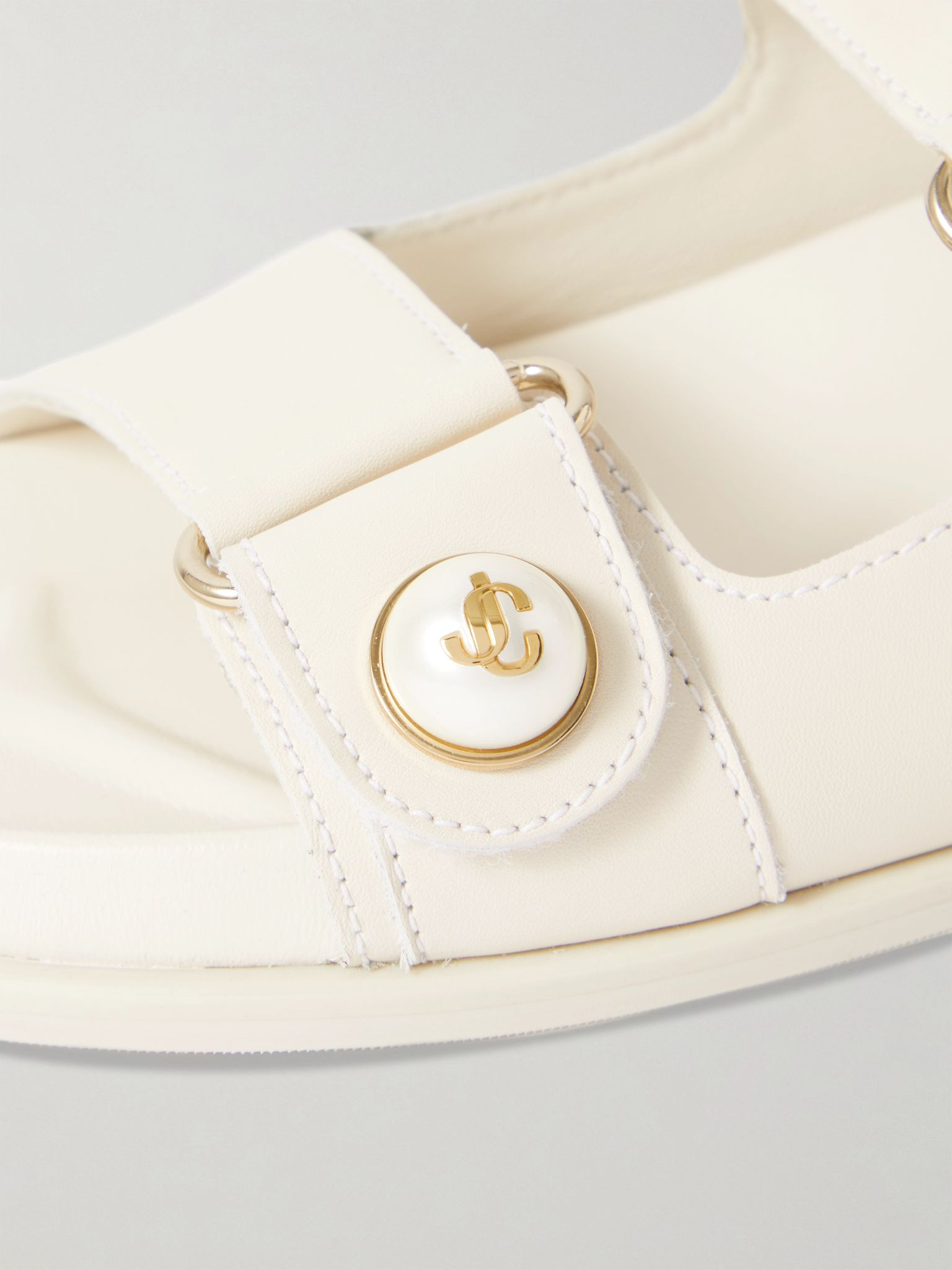 Fayence faux pearl-embellished leather slides White - 4