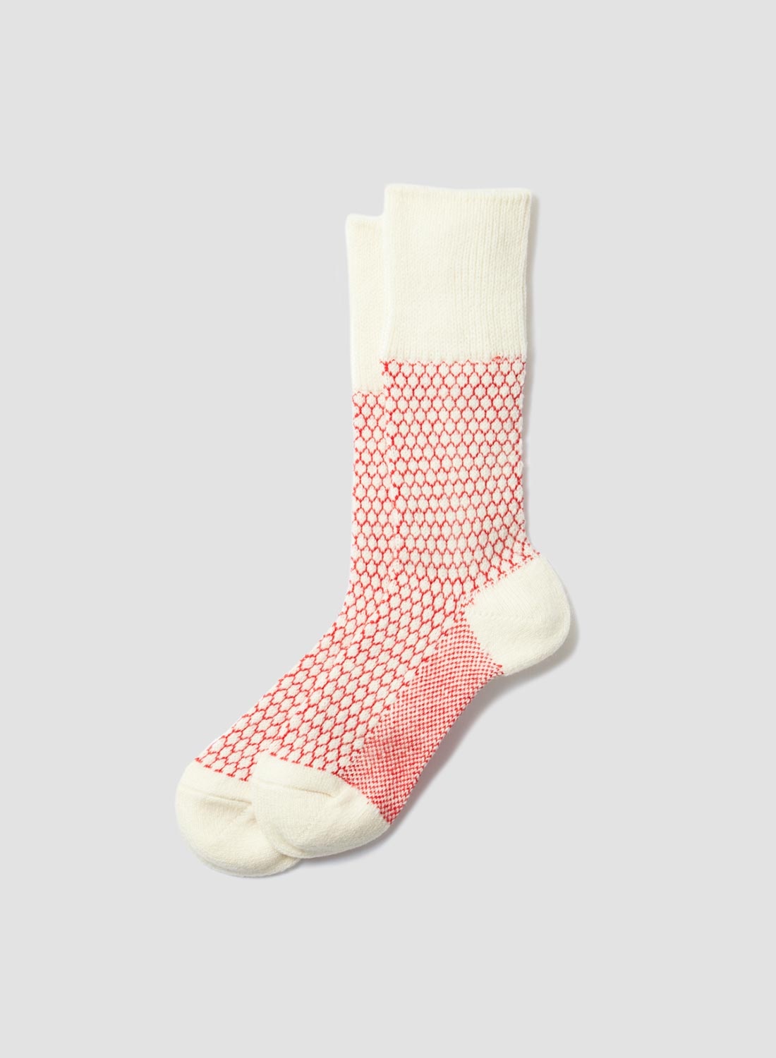 Rototo Woolen Jacquard Crew Sock in Ivory/Red - 1