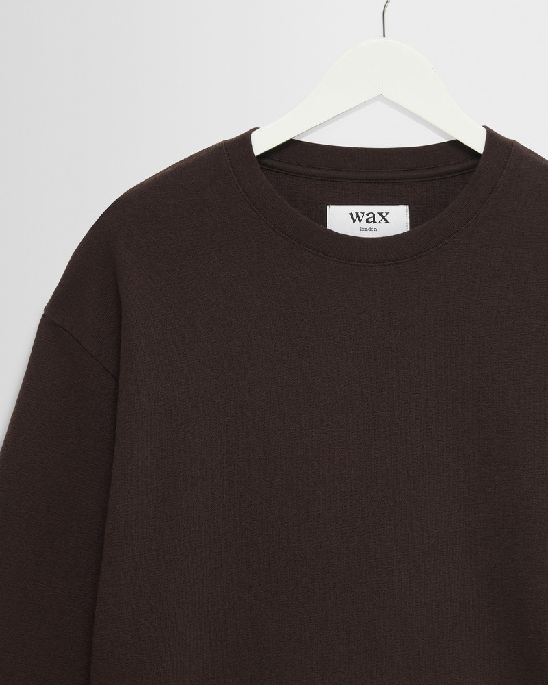 Hayden - Dark Brown Textured Organic Cotton Long Sleeve T-Shirt 7