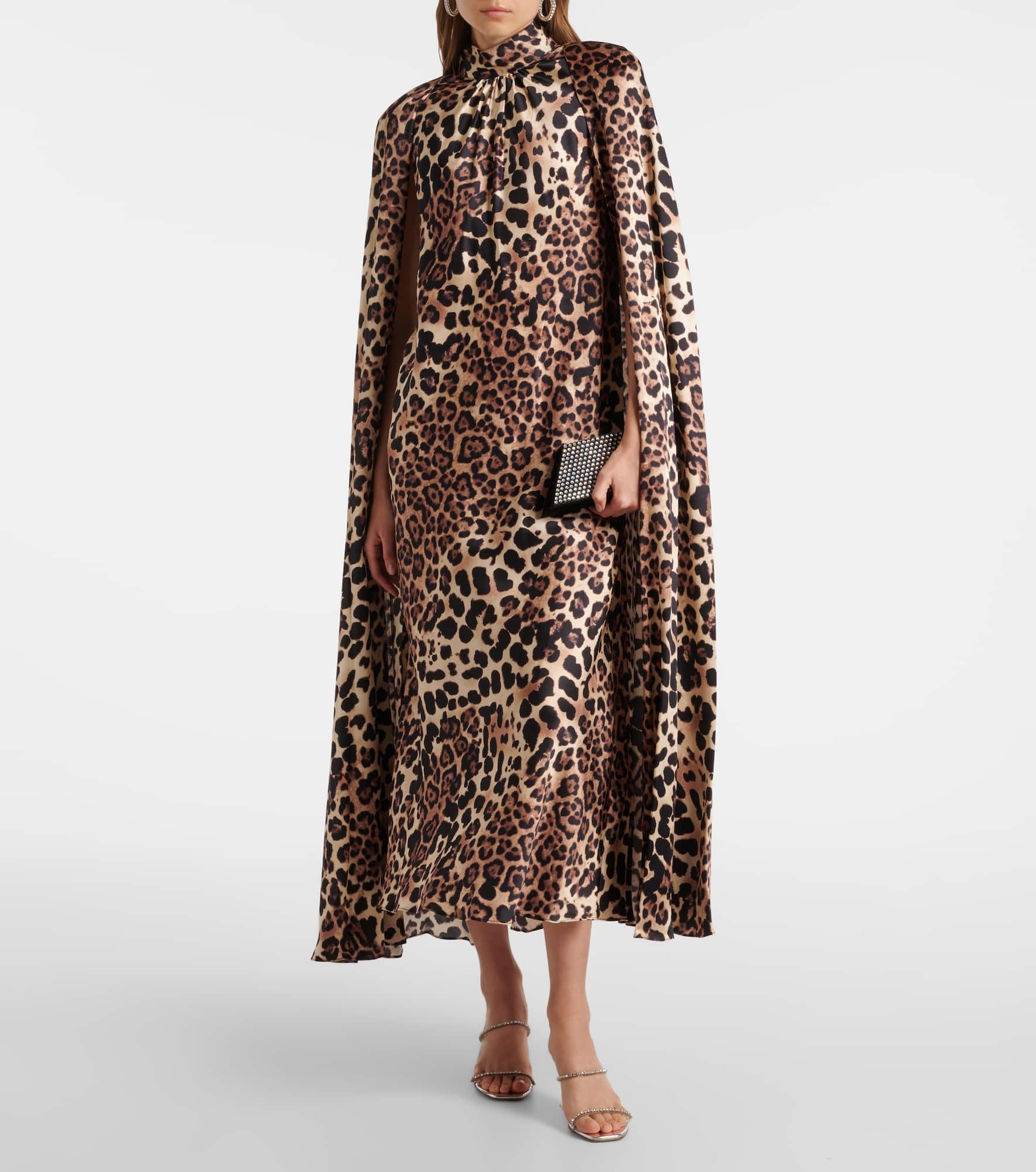 Leopard-print caped silk charmeuse gown - 2