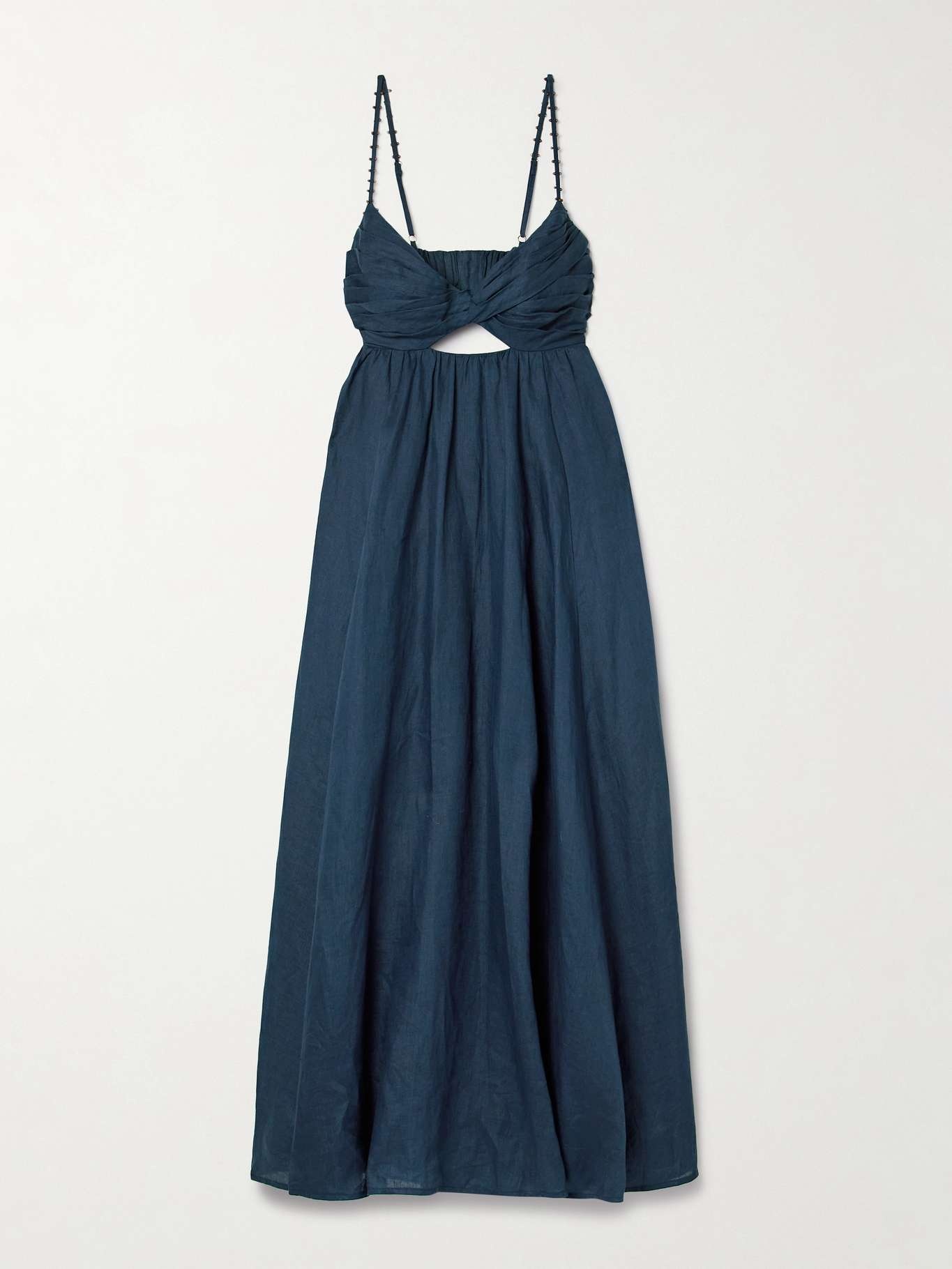 Ascension bead-embellished cutout pleated linen midi dress Navy - 1