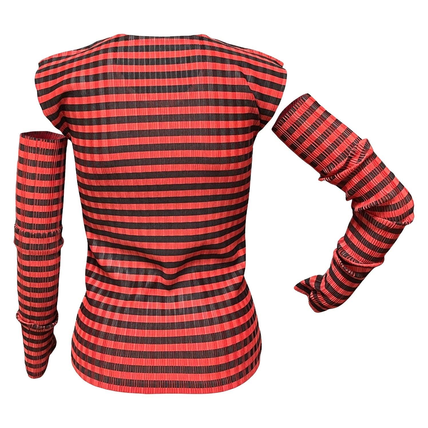 PLEATS PLEASE ISSEY MIYAKE Pleated Striped Print Top and Arm Cover - 2