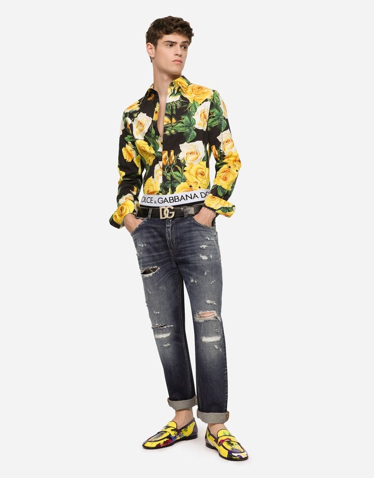 Loose blue wash jeans with rips - 5