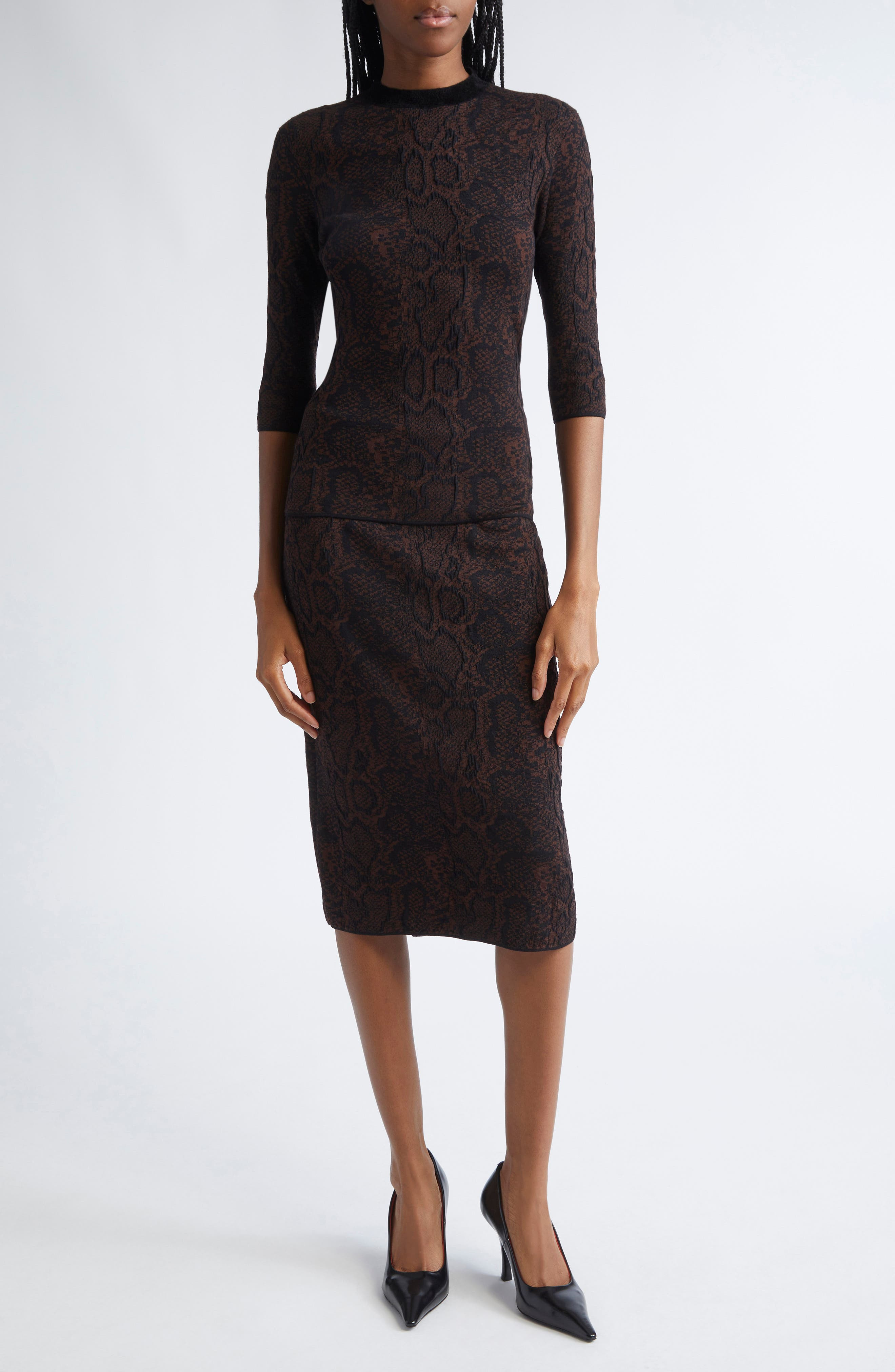 Stella McCartney Snakeskin Jacquard Wool Blend Top in Brown/Black at Nordstrom - 2