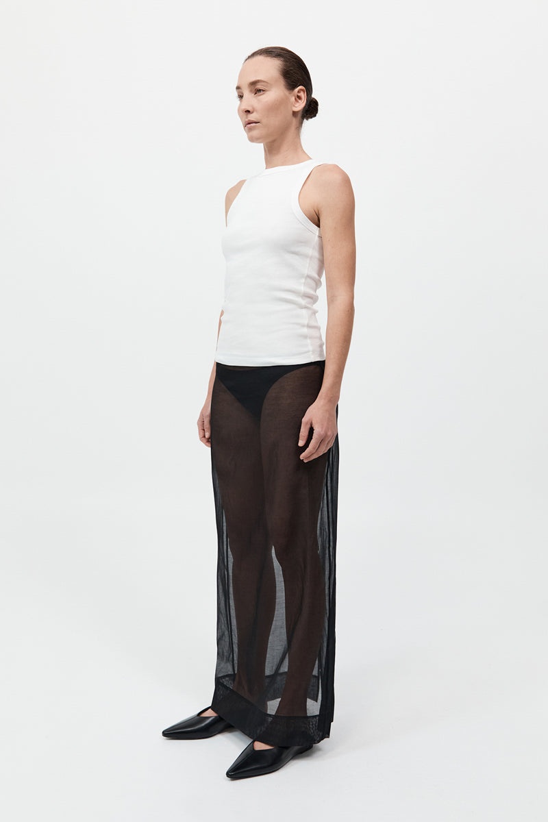 Sheer Leather Trim Skirt - Black - 3