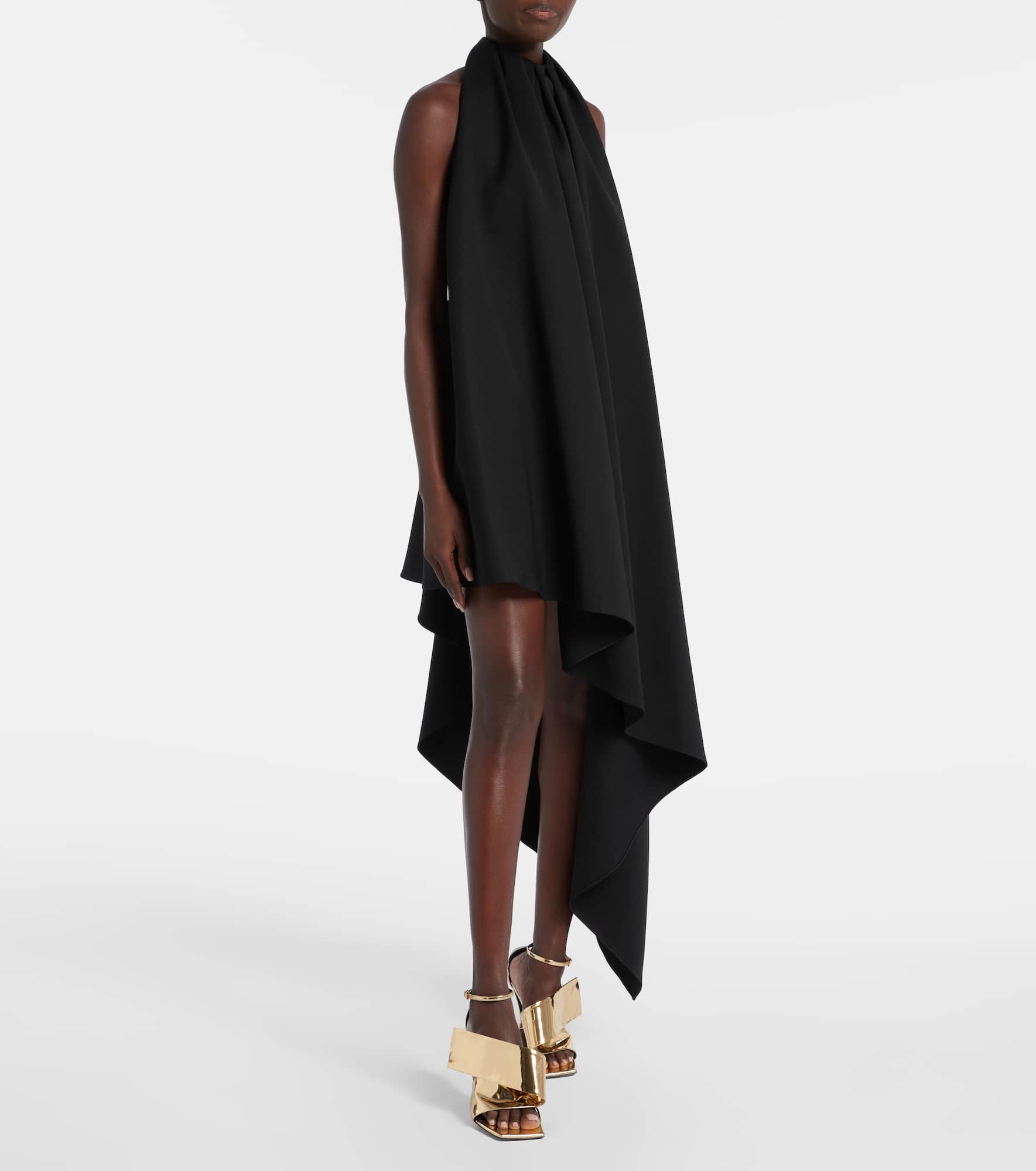 Asymmetric draped wool cocktail dress - 2