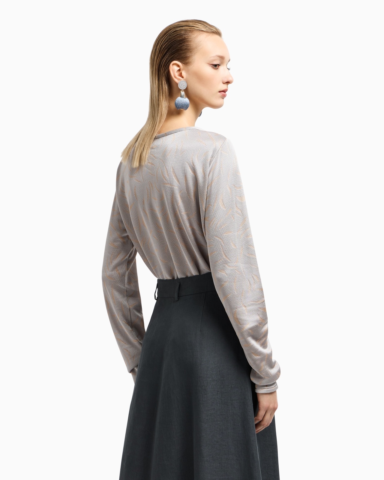 CREW-NECK JUMPER IN TWO-TONE JACQUARD VISCOSE JERSEY - 3