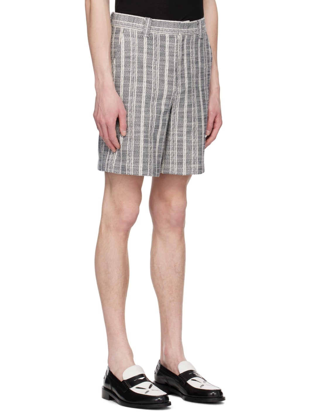 Off-White & Navy Stripe Shorts - 2