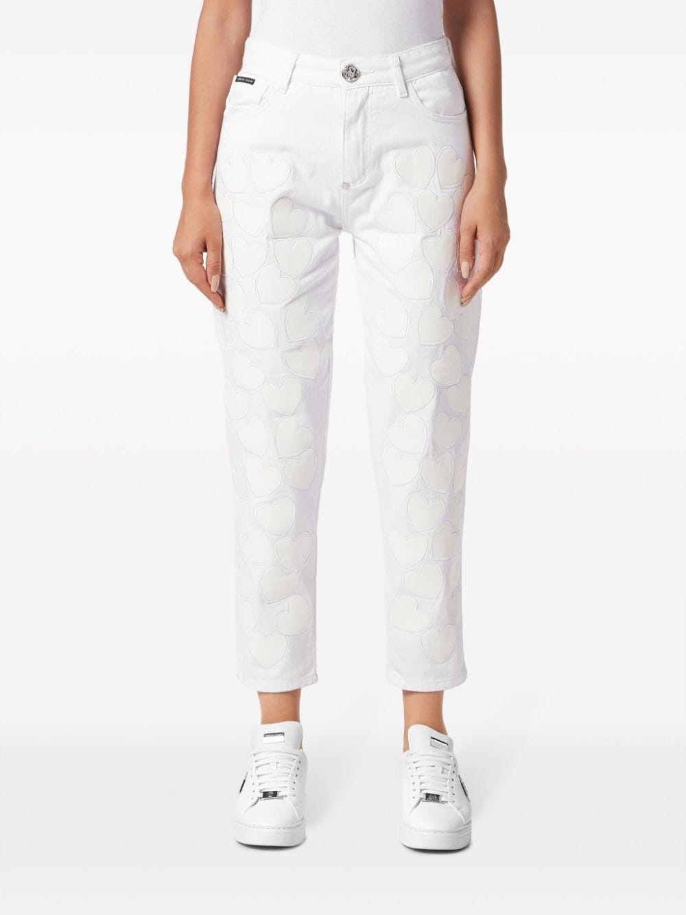 Heart-patches cropped jeans - 3