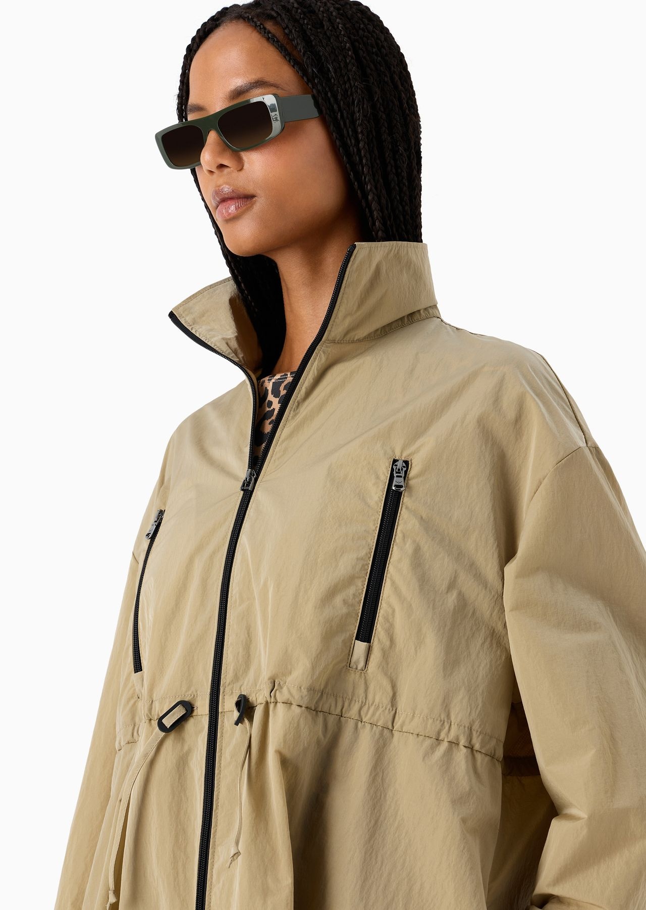 Emporio Armani Sustainability Values Capsule Collection recycled crinkle nylon full-zip trench coat - 5
